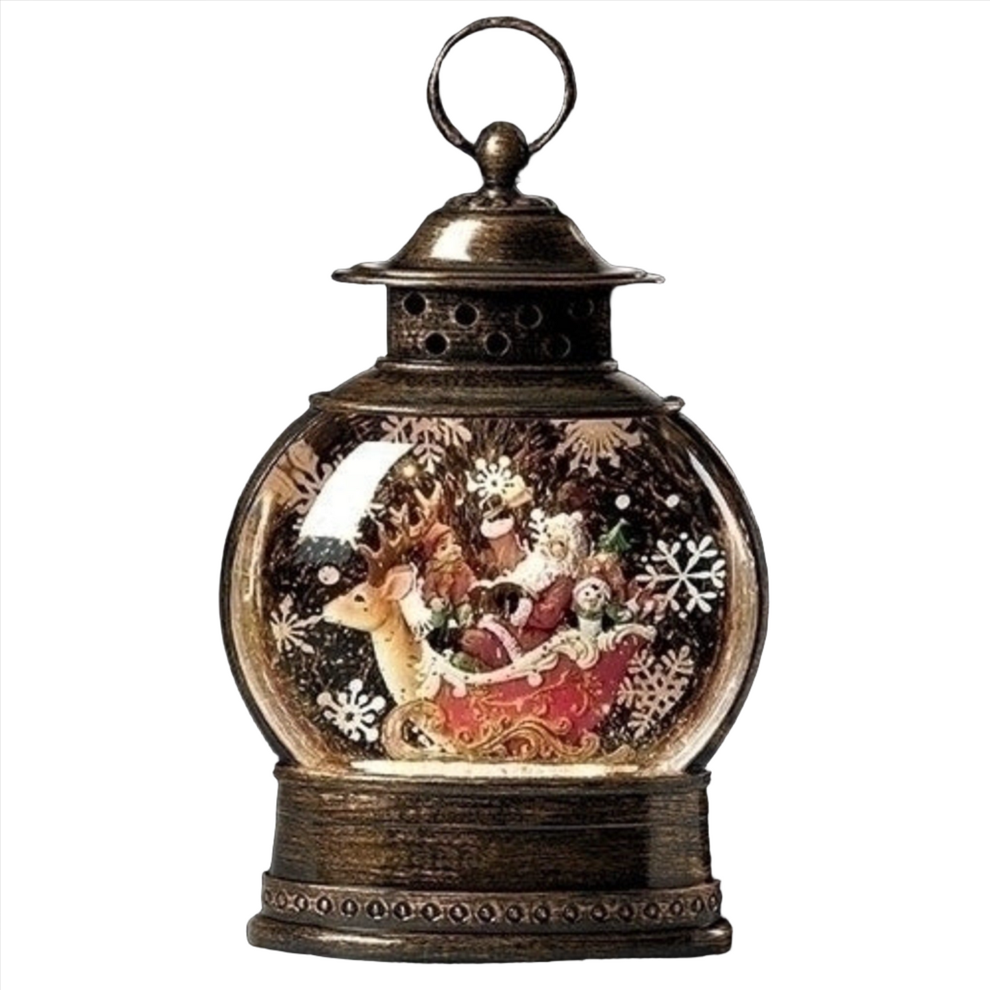 Roman Santa Deer Sleigh Lantern Led Swirl Water Dome