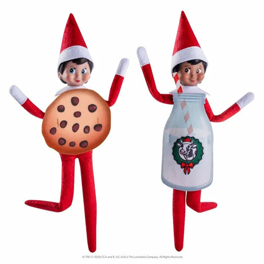 Two Christmas-themed elf dolls on a white background