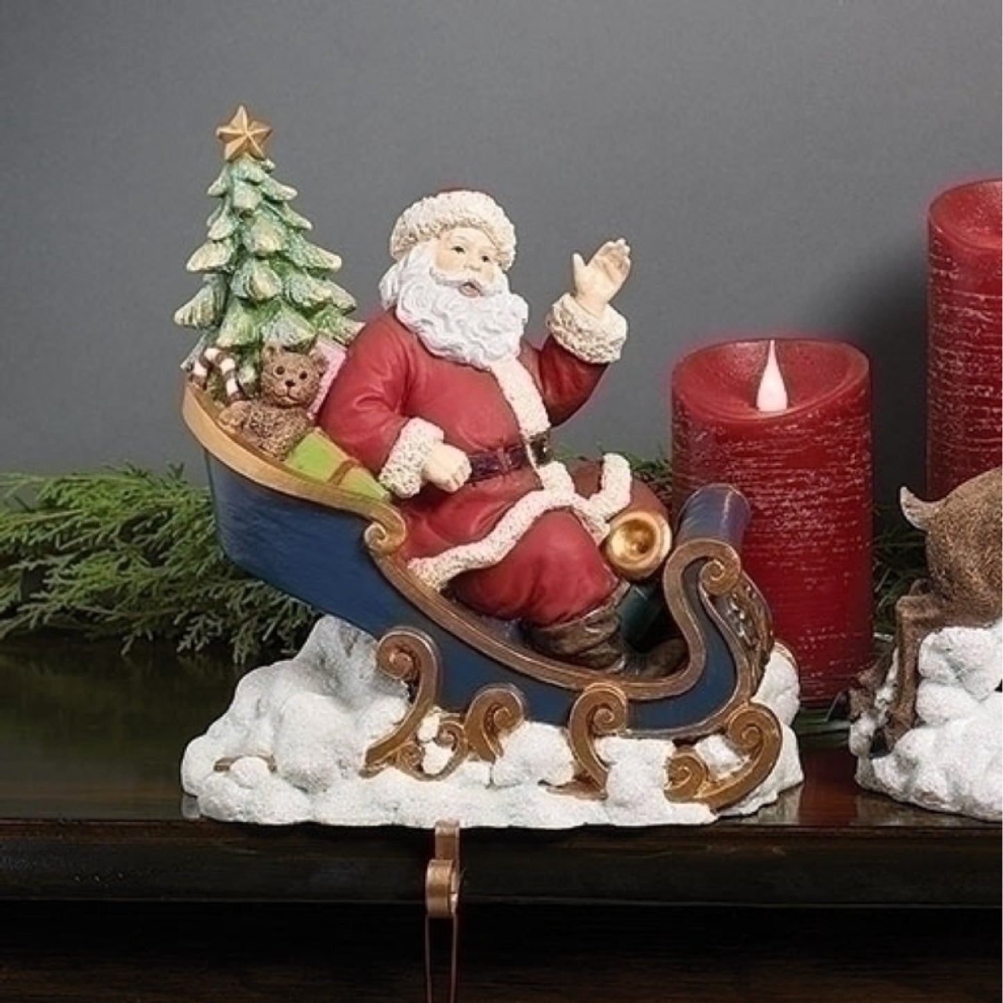 Christmas by Roman Inc., Evergreen Express Collection, 9.2"H SANTA IN SLEIGH STOCKING
