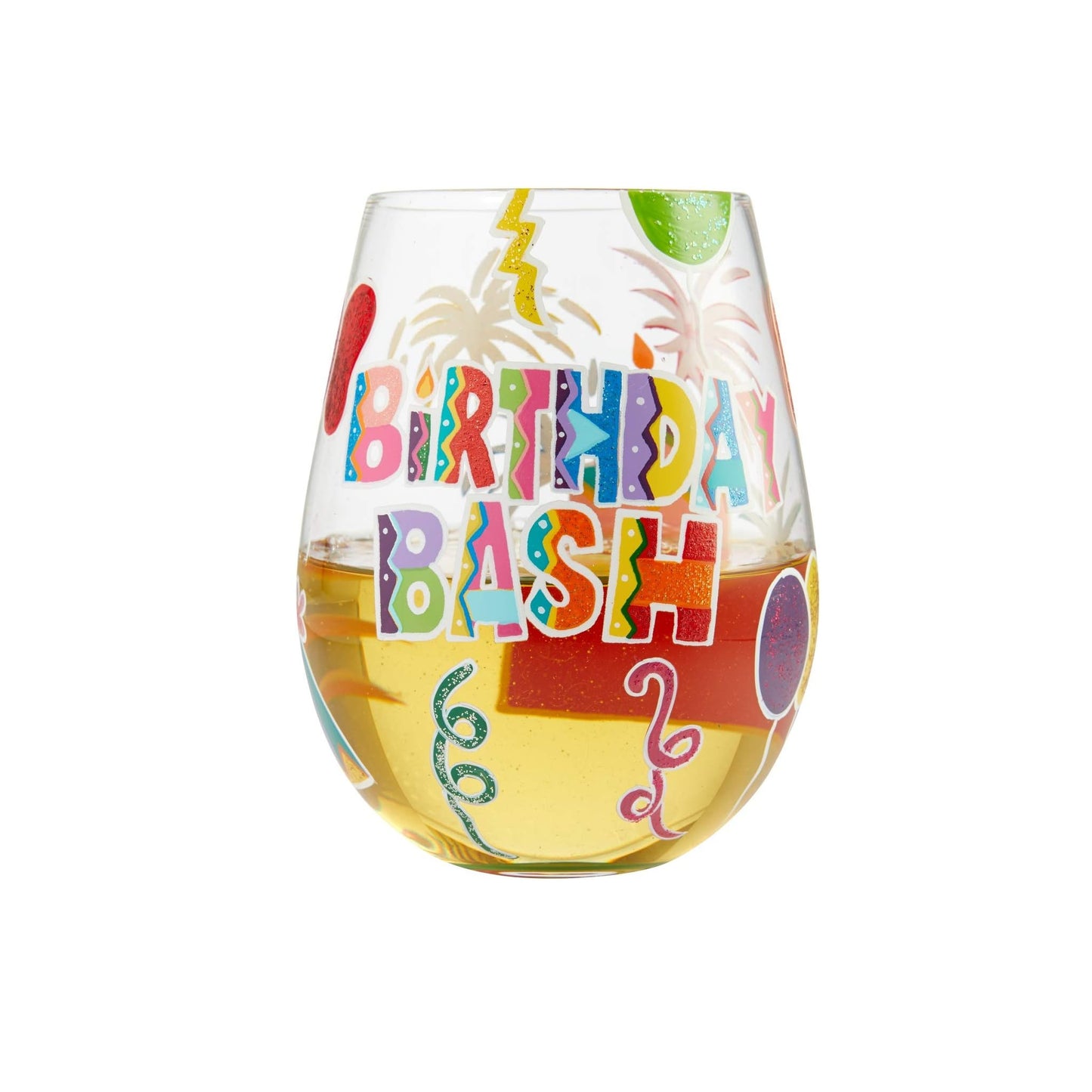 Enesco Designs by Lolita Birthday Bash Hand-Painted Artisan Stemless Wine Glass, 20 Ounce