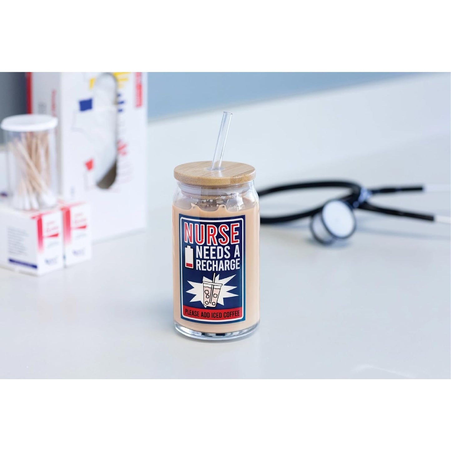 Enesco Our Name is Mud Nurse Needs a Recharge Iced Coffee Latte Glass, 16 Ounce