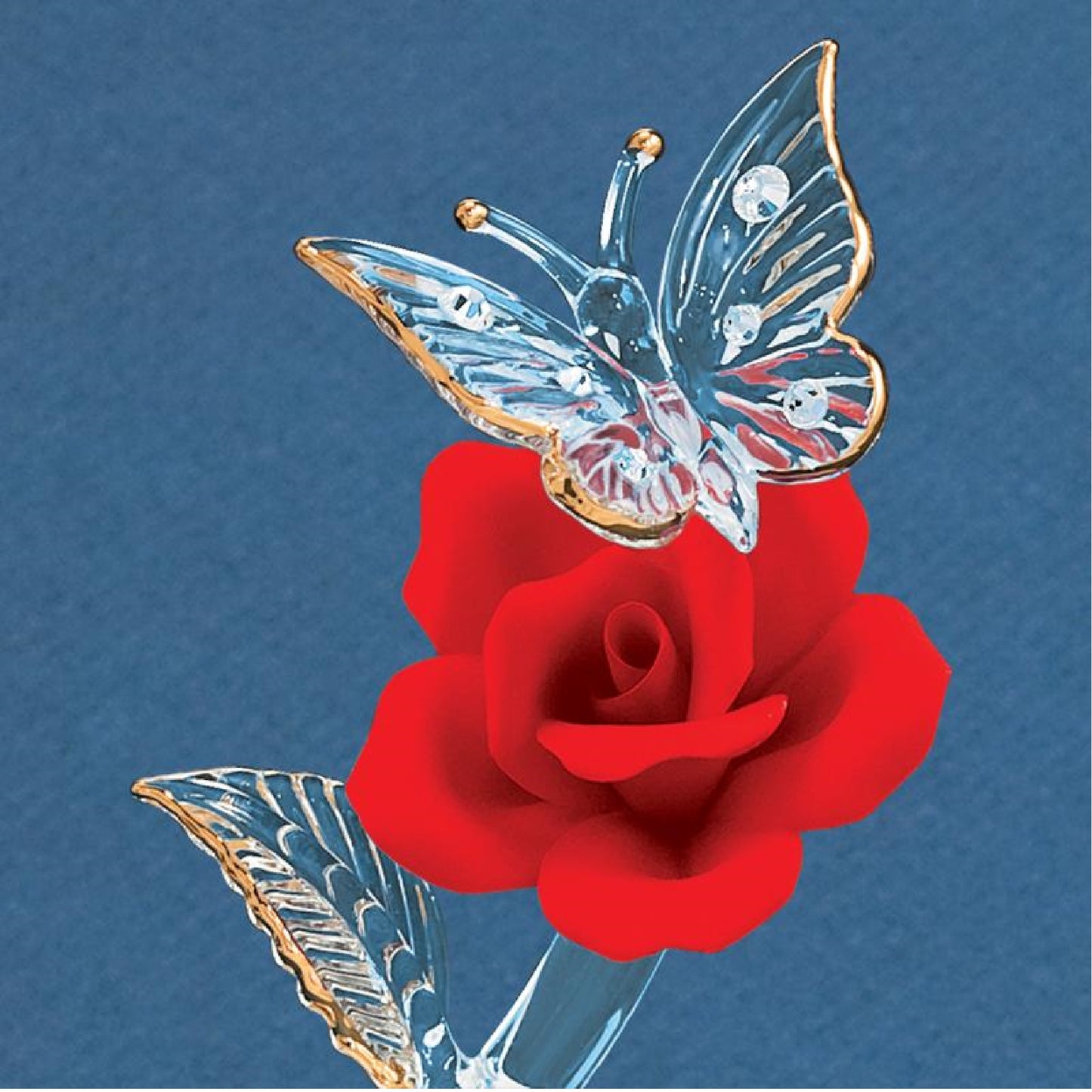 Glass Baron Butterfly with Red Rose " I Love You "