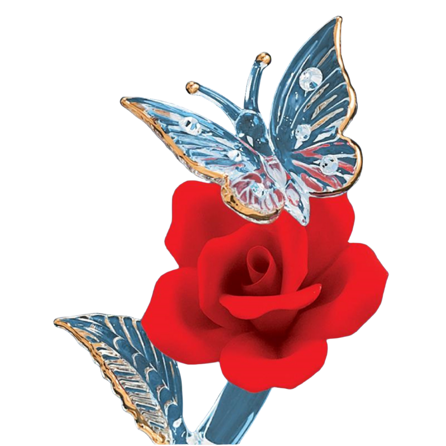 Glass Baron Butterfly with Red Rose " I Love You "