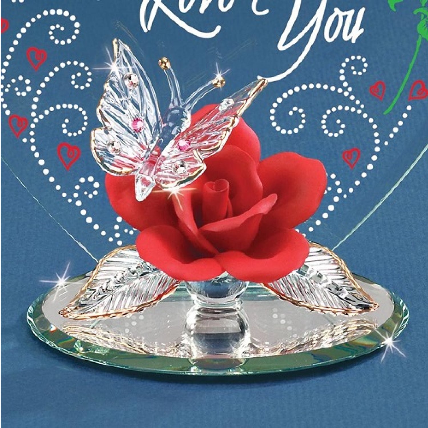 Glass Baron "I Love You" Butterfly and Rose