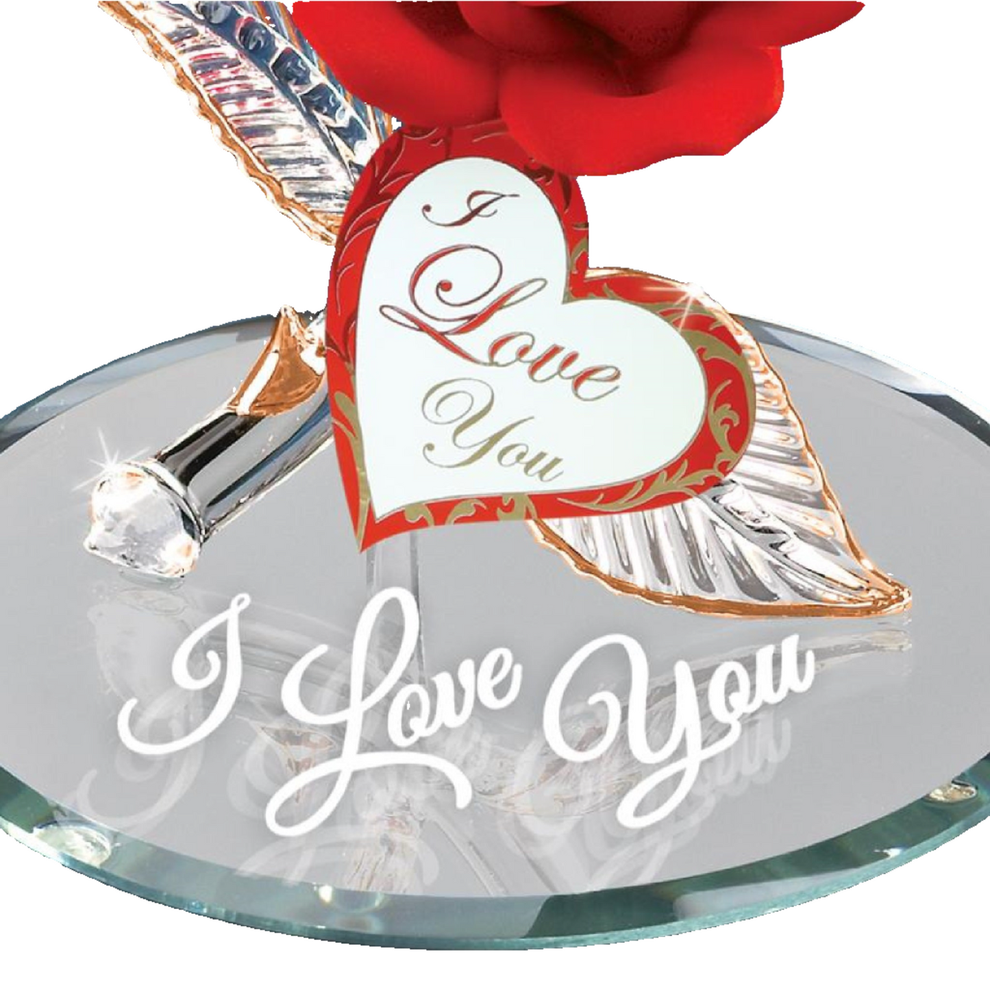 Glass Baron "I Love You" Red Rose on Mirror