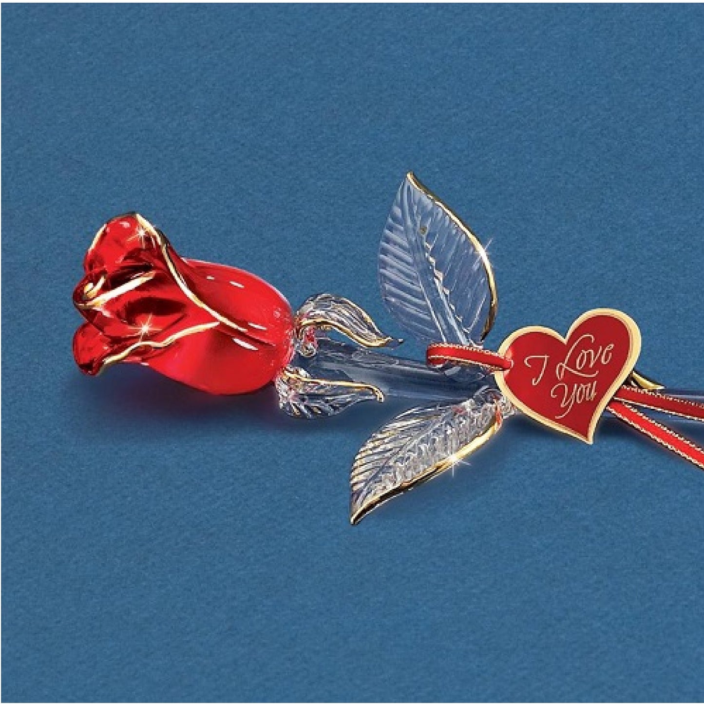 Glass Baron "I Love You" Red and Gold Rose Large