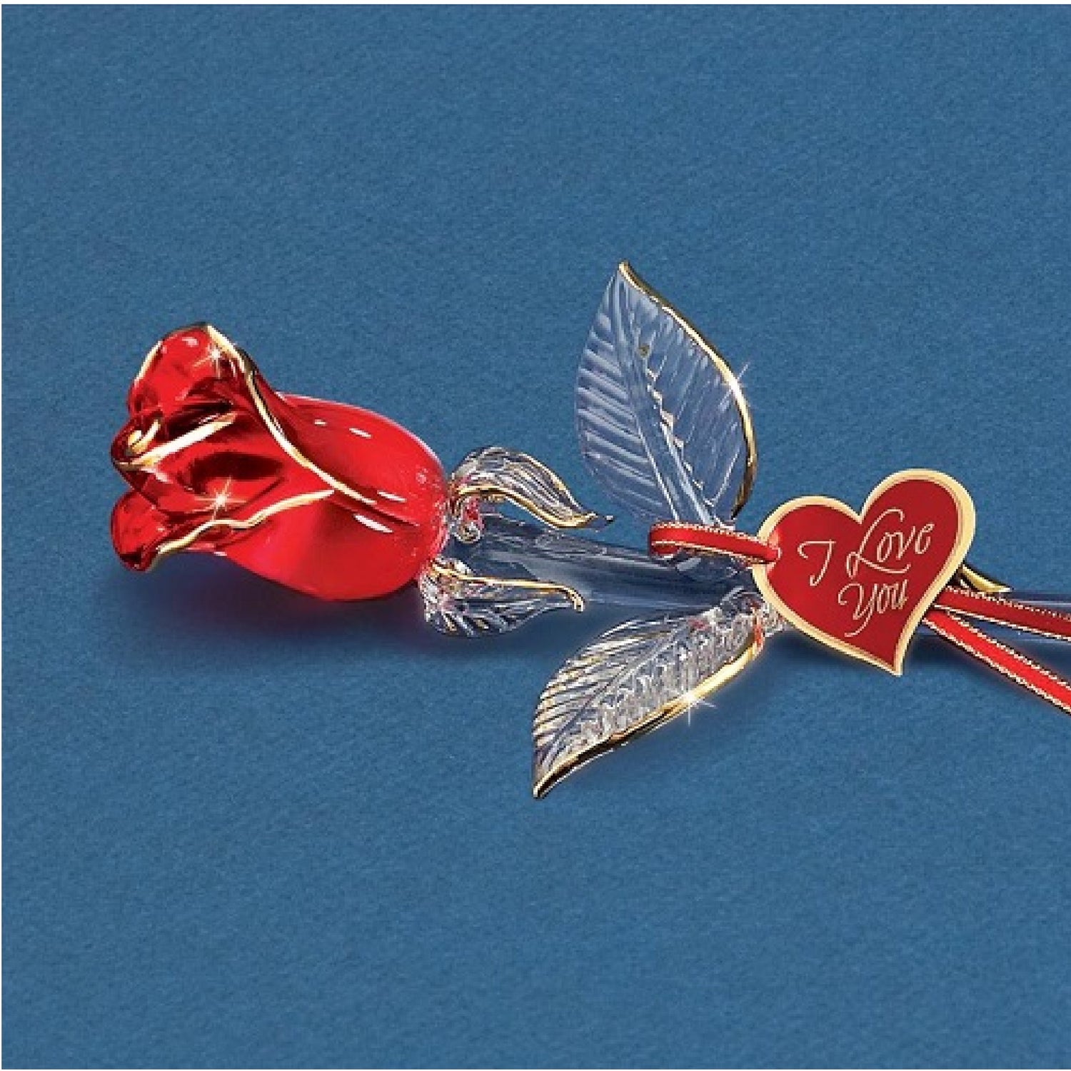 Glass Baron "I Love You" Red and Gold Rose Large