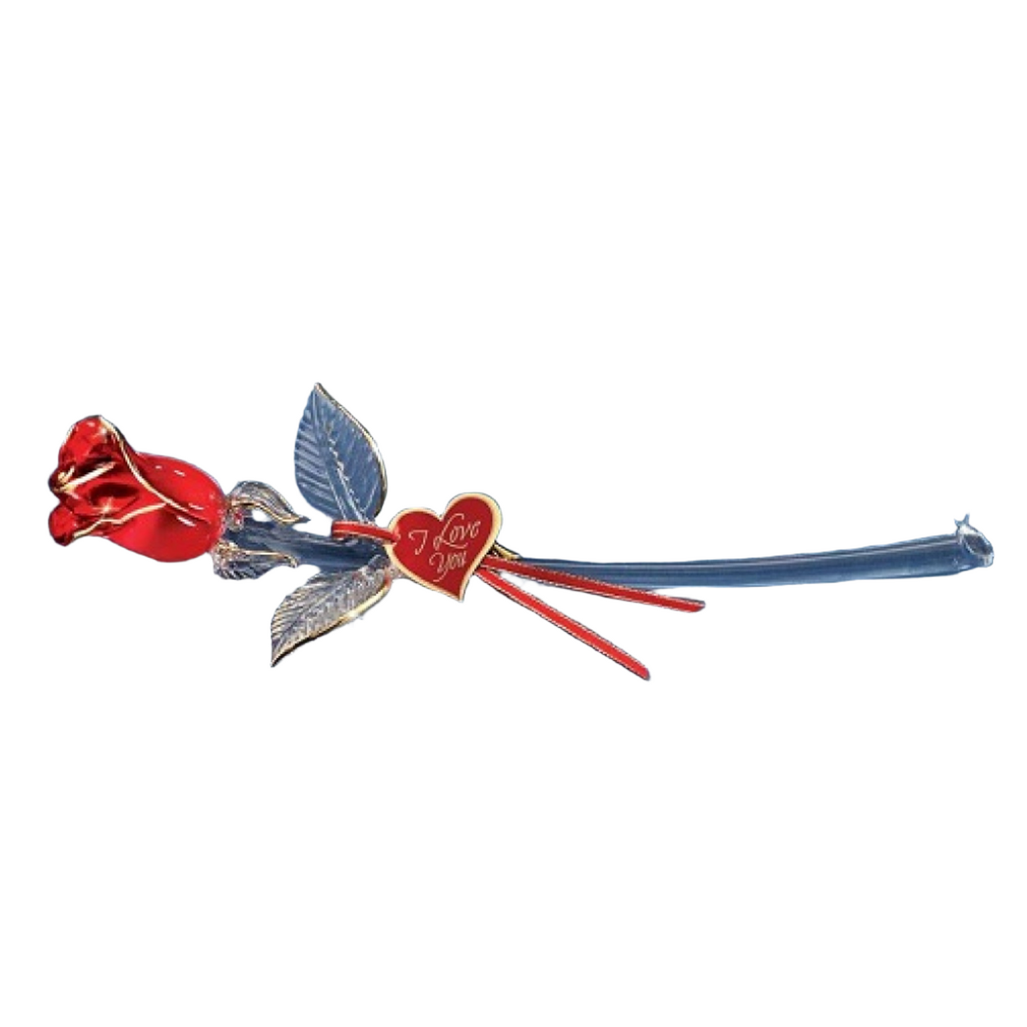 Glass Baron "I Love You" Red and Gold Rose Large