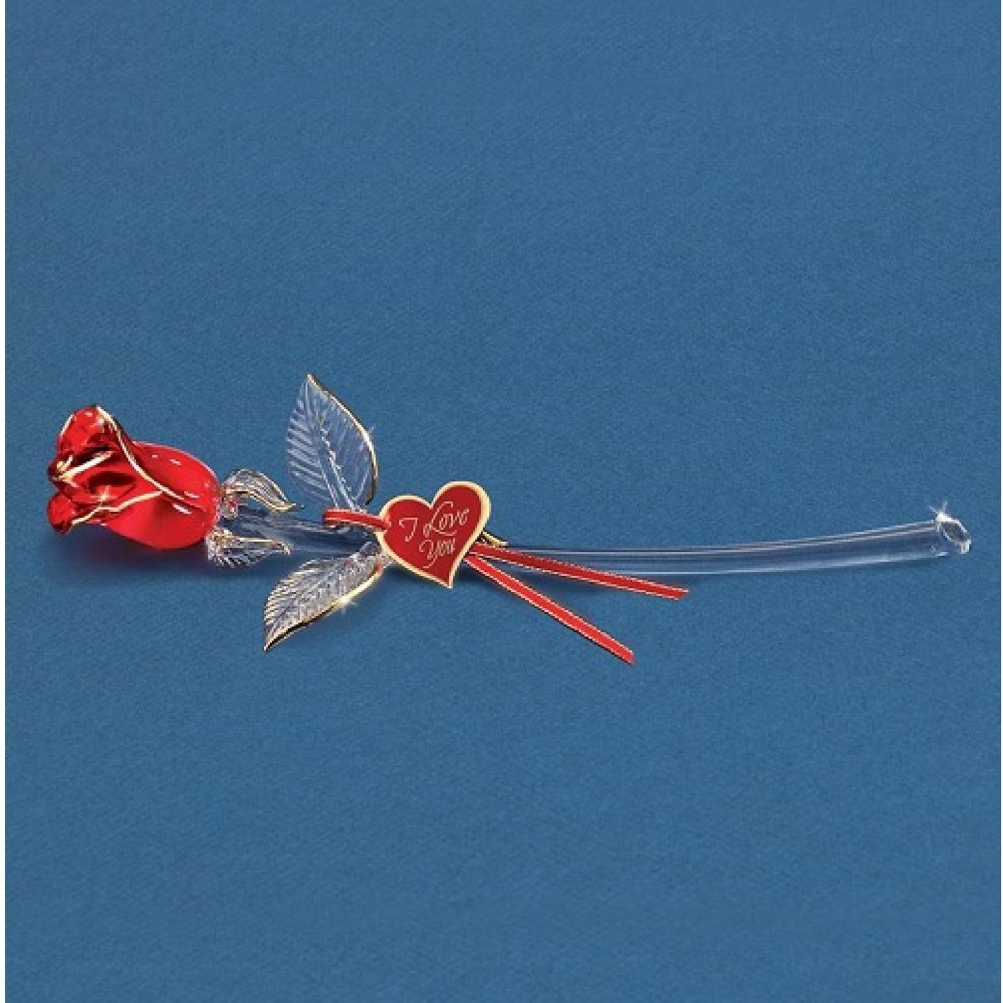 Glass Baron "I Love You" Red and Gold Rose Large