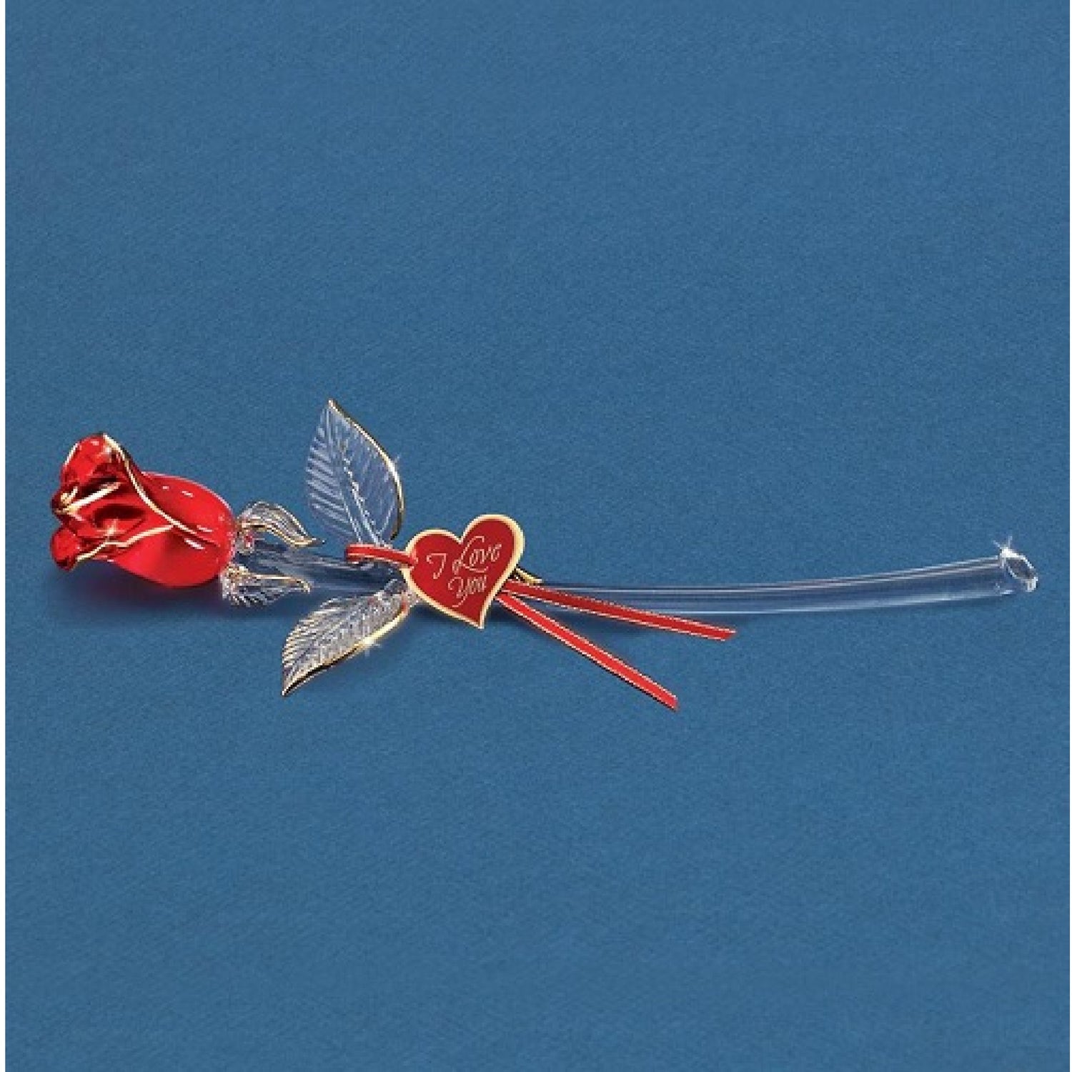 Glass Baron "I Love You" Red and Gold Rose Large