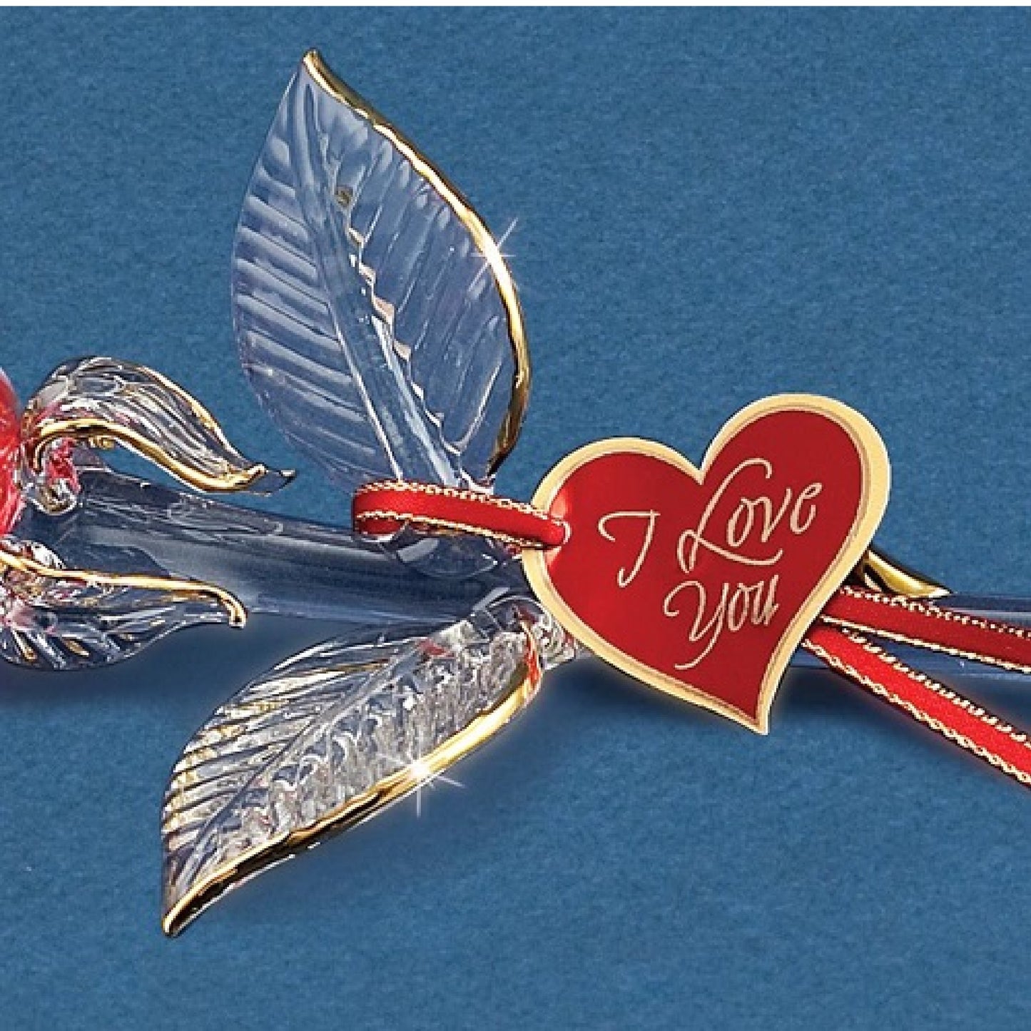 Glass Baron "I Love You" Red and Gold Rose Large