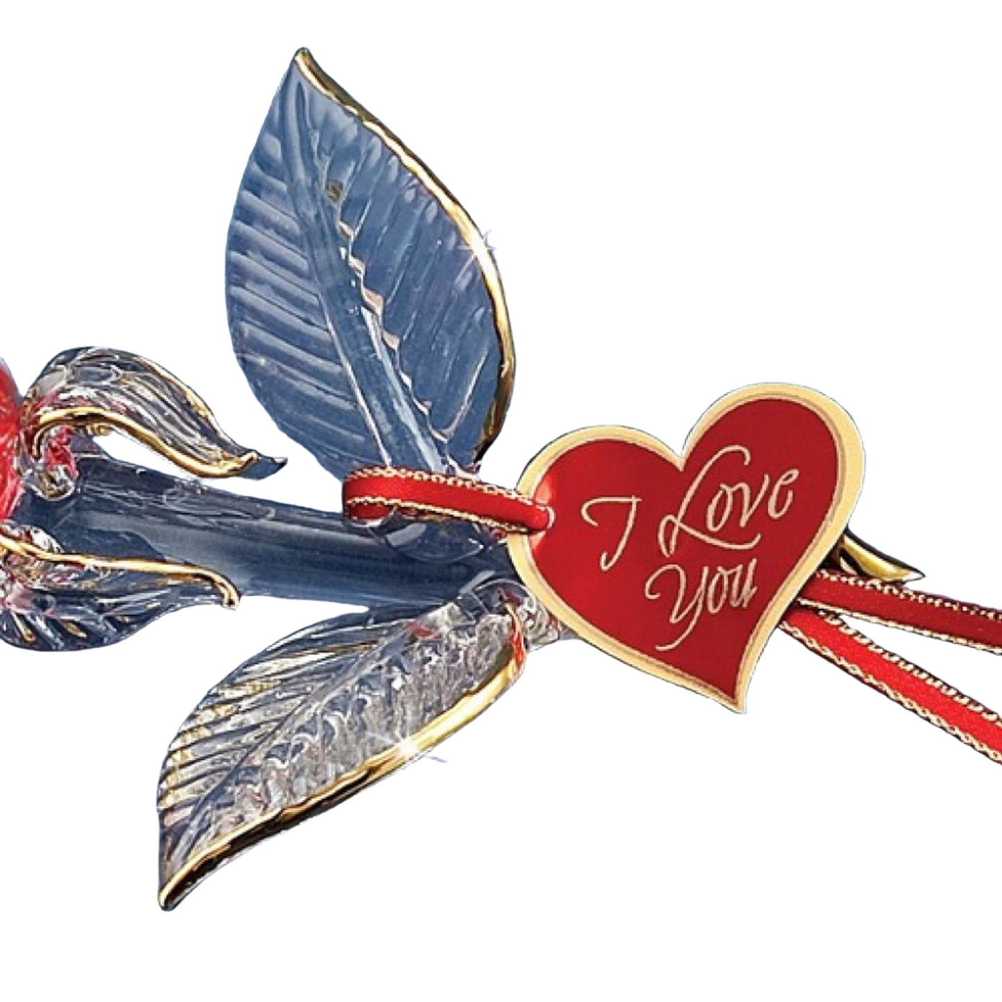 Glass Baron "I Love You" Red and Gold Rose Large