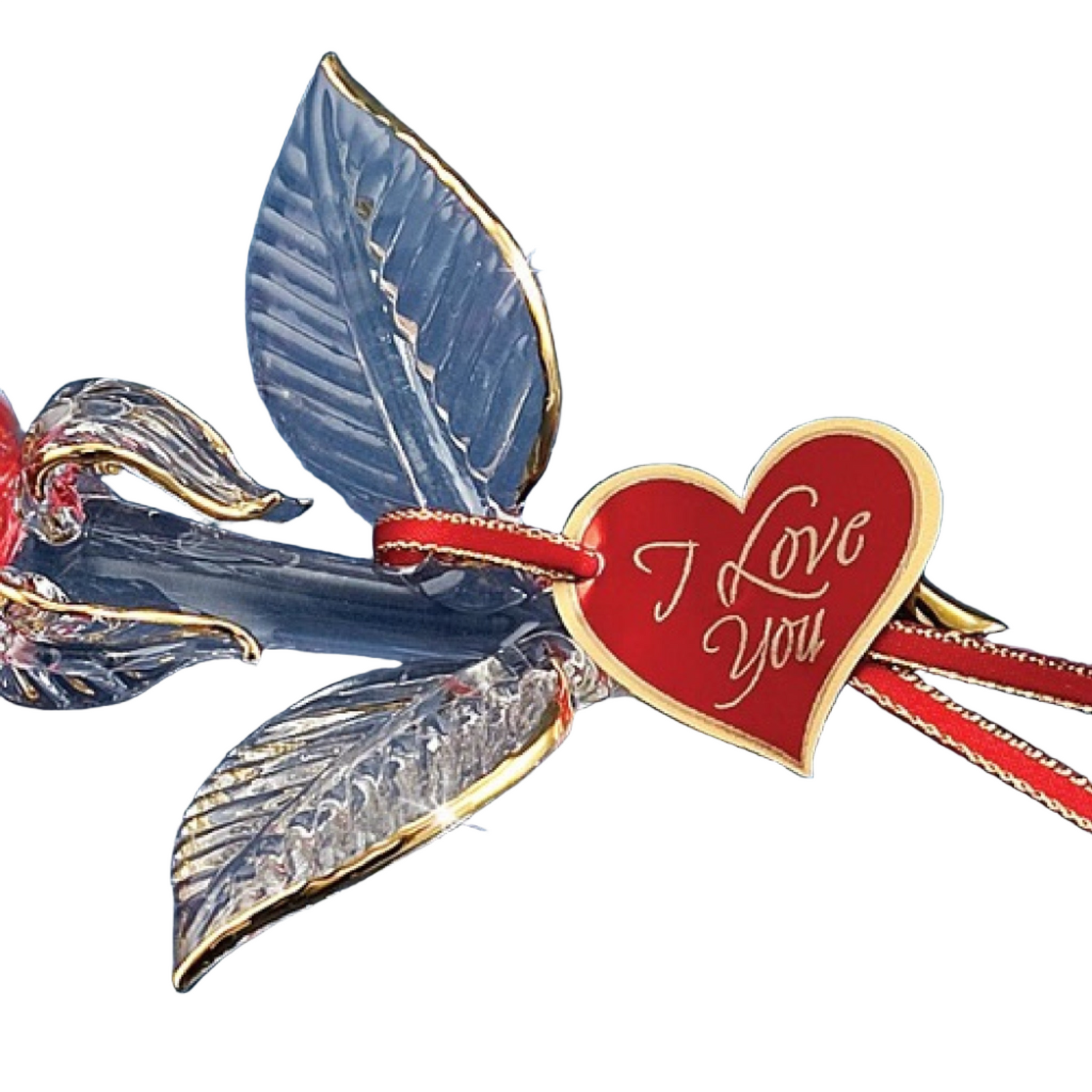 Glass Baron "I Love You" Red and Gold Rose Large