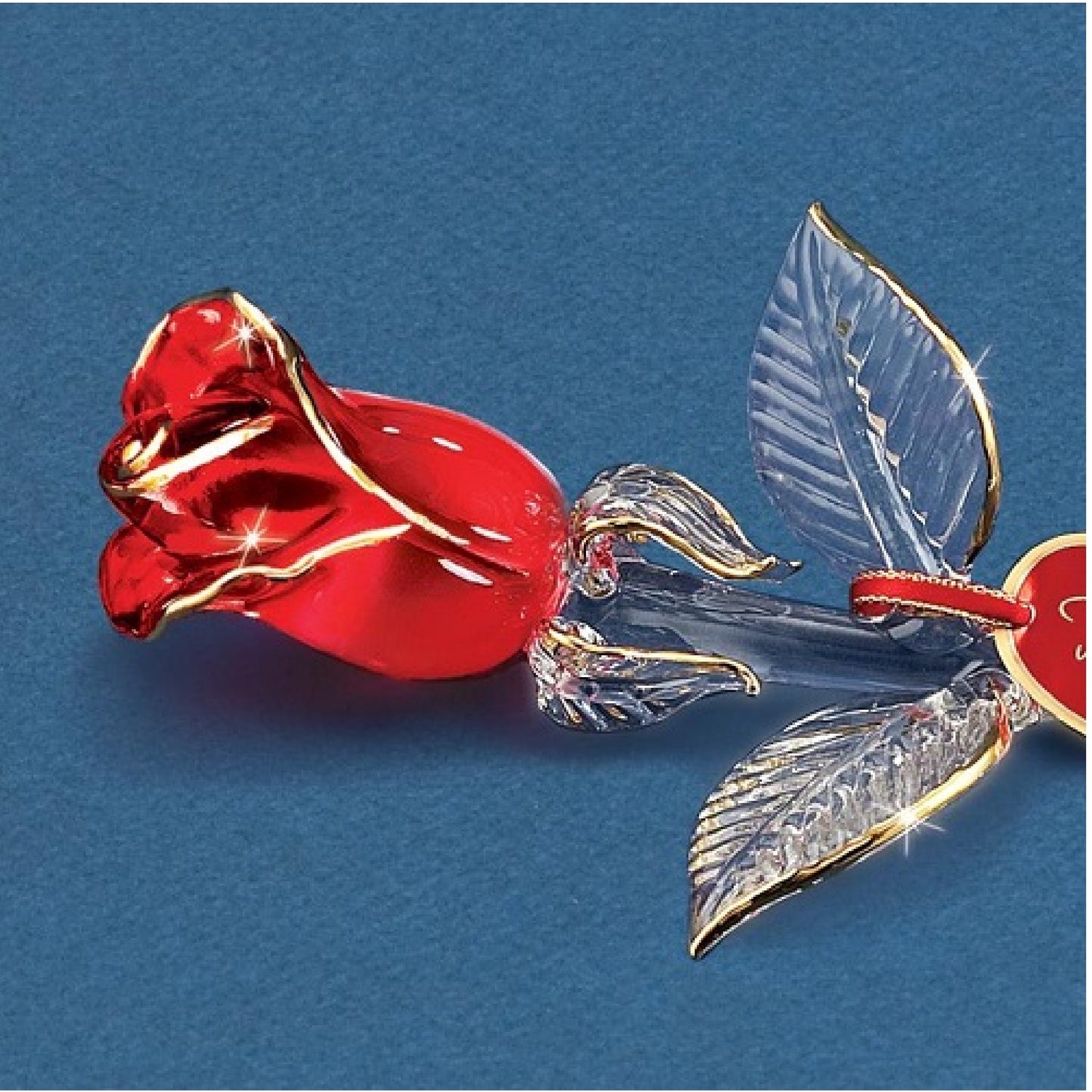 Glass Baron "I Love You" Red and Gold Rose Large