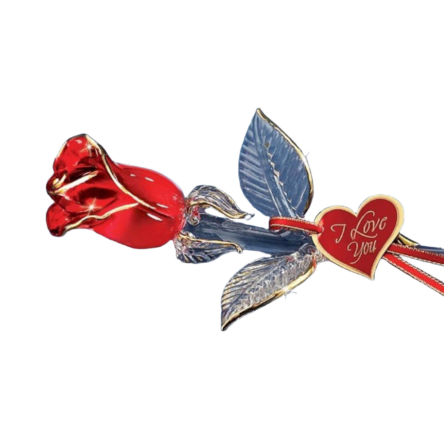 Glass Baron "I Love You" Red and Gold Rose Large