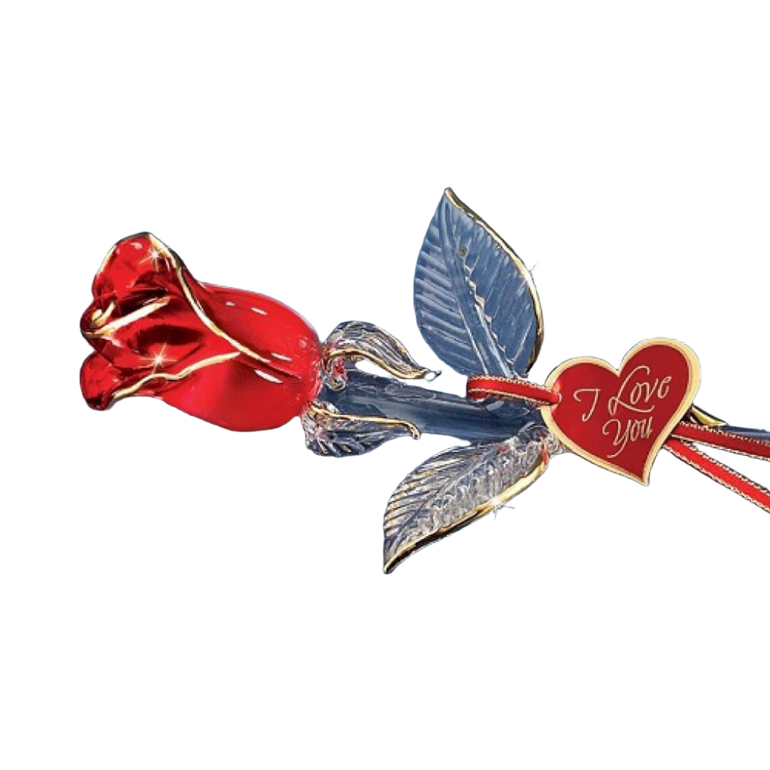 Glass Baron "I Love You" Red and Gold Rose Large