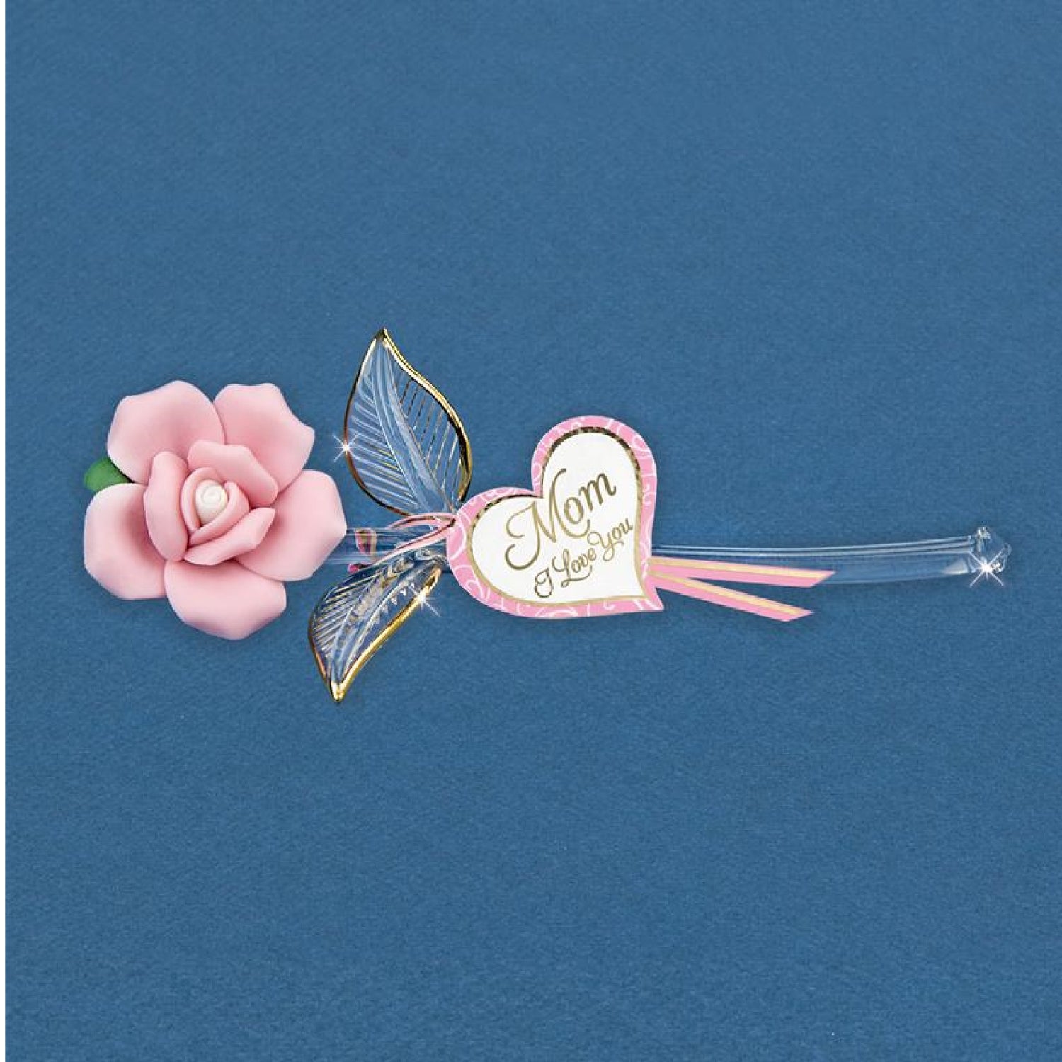 Glass Baron "Mom I Love You" Pink Rose