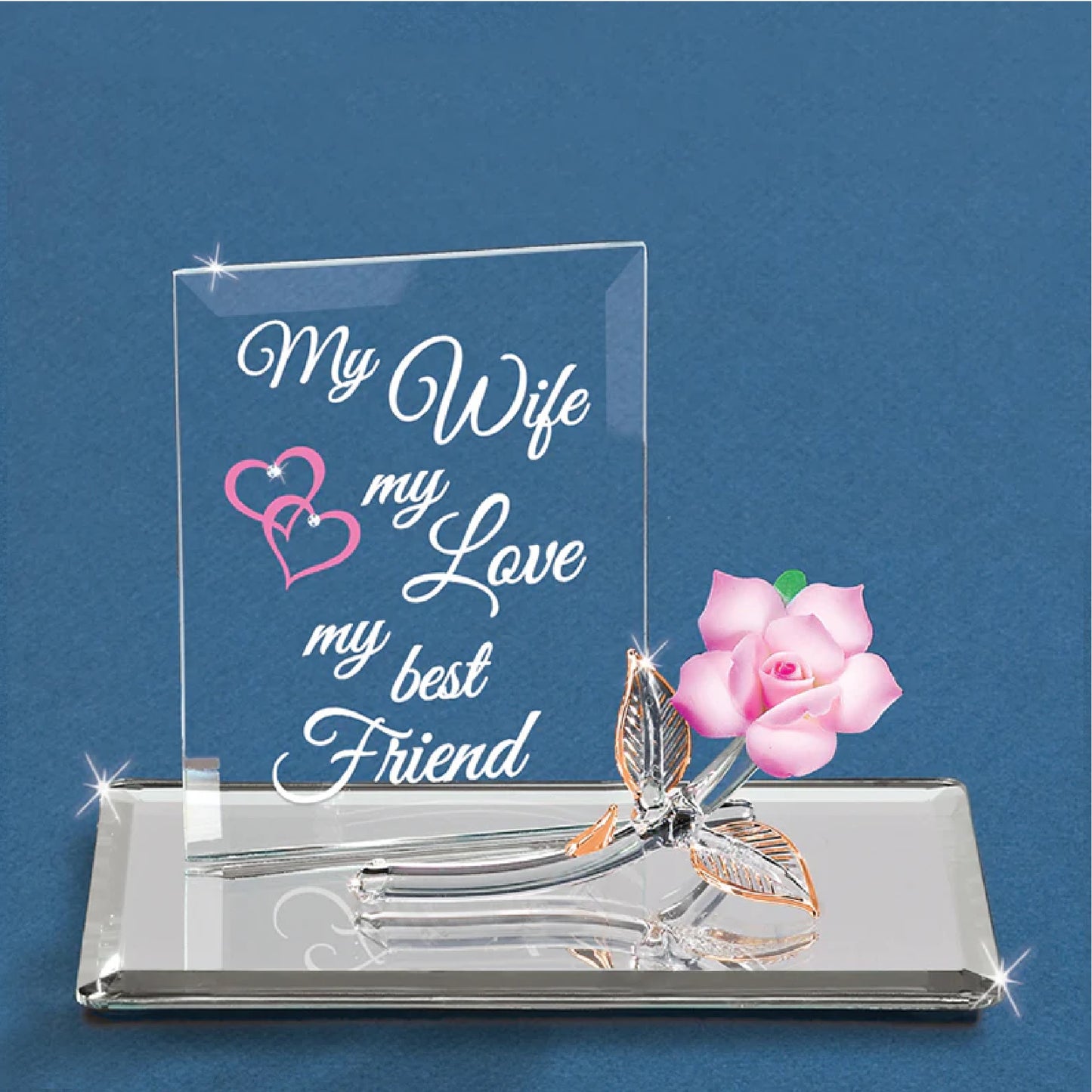 Glass Baron "My Wife, My Best friend" with Pink Rose Figurine