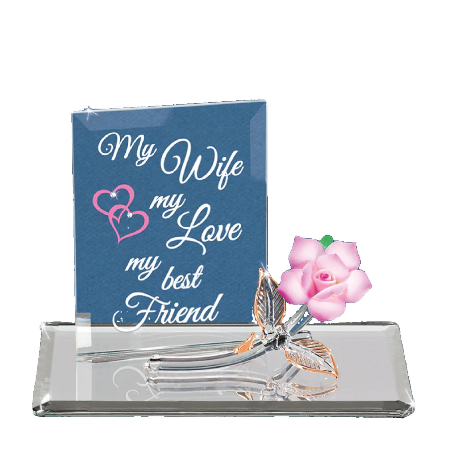 Glass Baron "My Wife, My Best friend" with Pink Rose Figurine