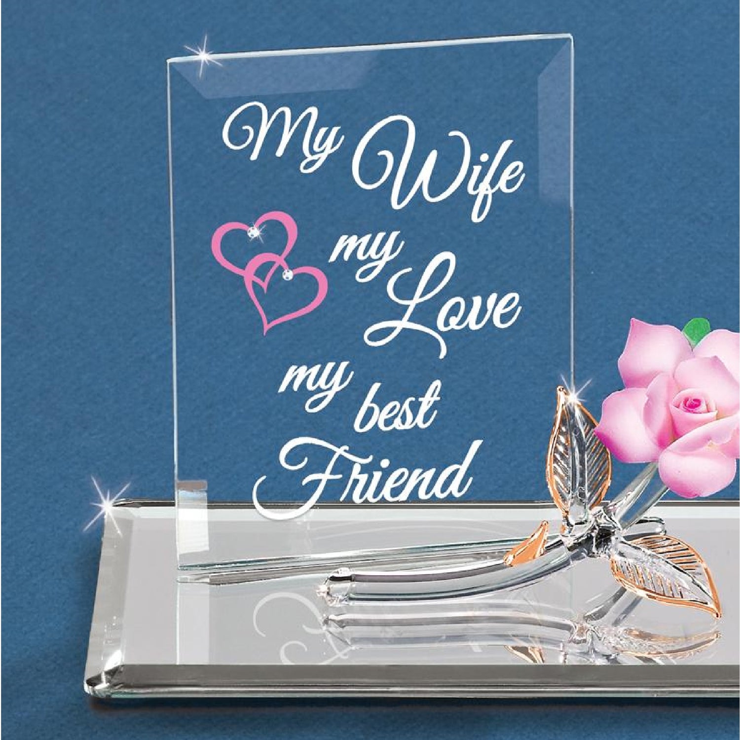 Glass Baron "My Wife, My Best friend" with Pink Rose Figurine