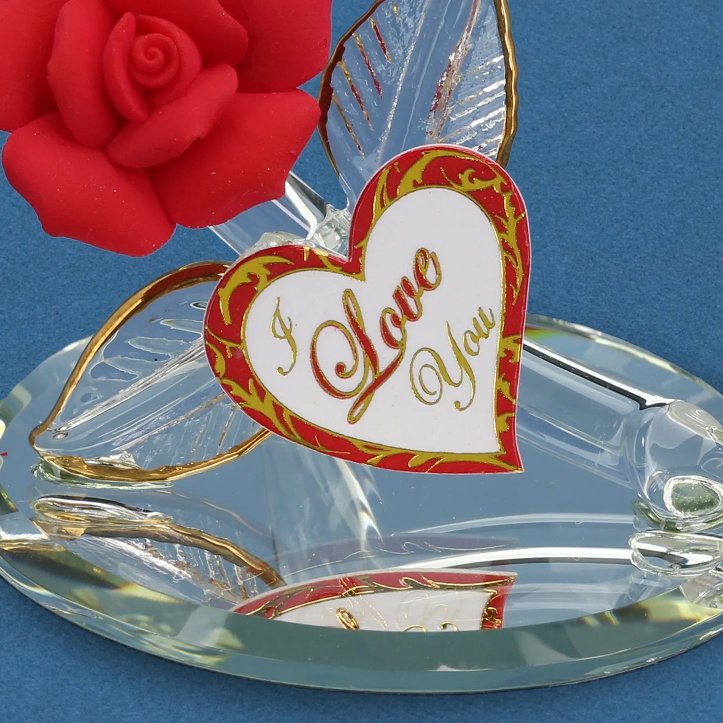 Glass Baron Red Rose I Love You Glass Figurine