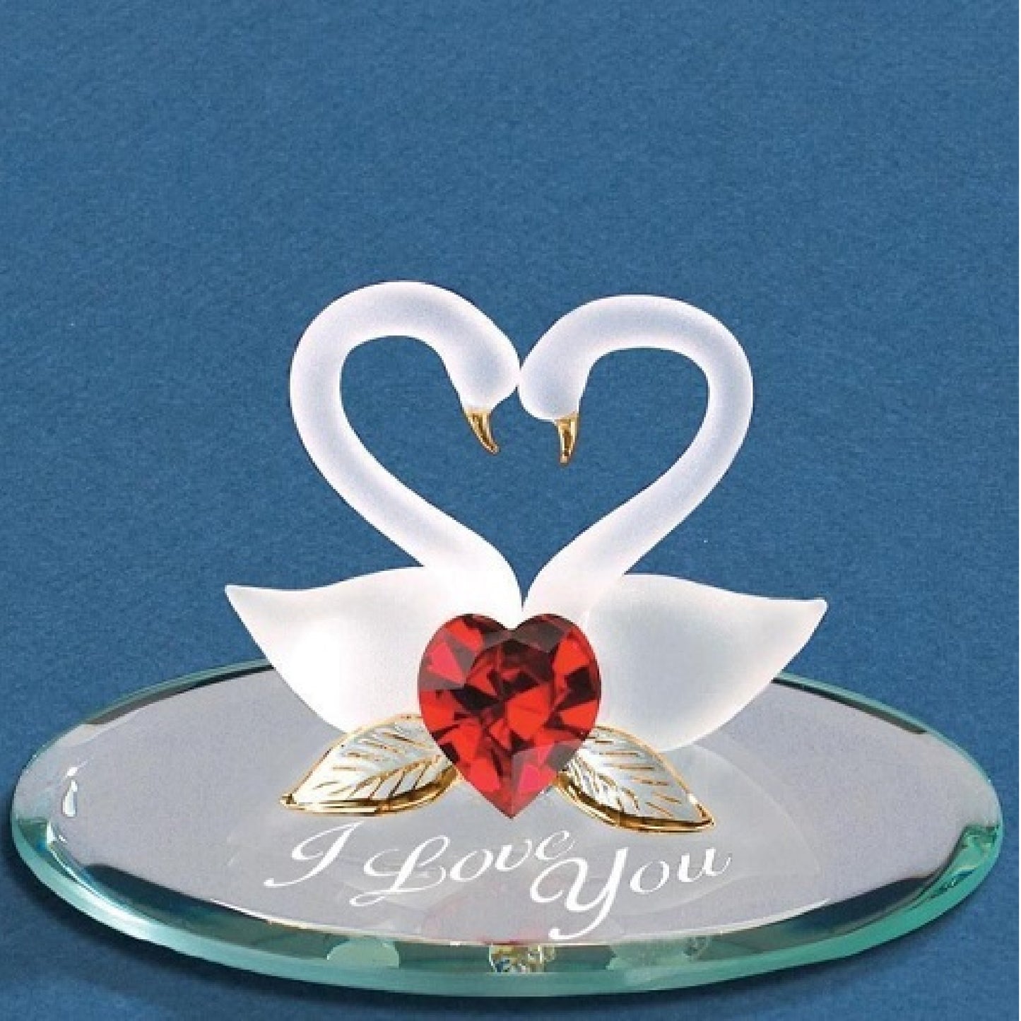 Glass Baron Swan Pair, Red Crystal I Love You