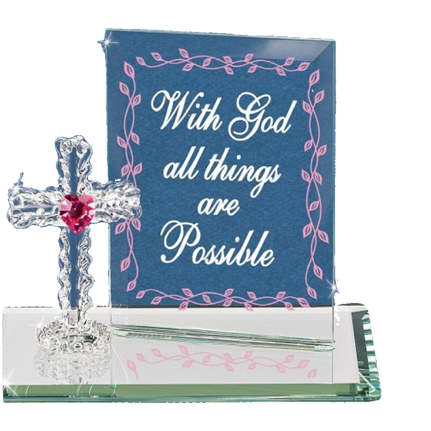 Glass Baron "With God, All Things are Possible" Plaque and Cross