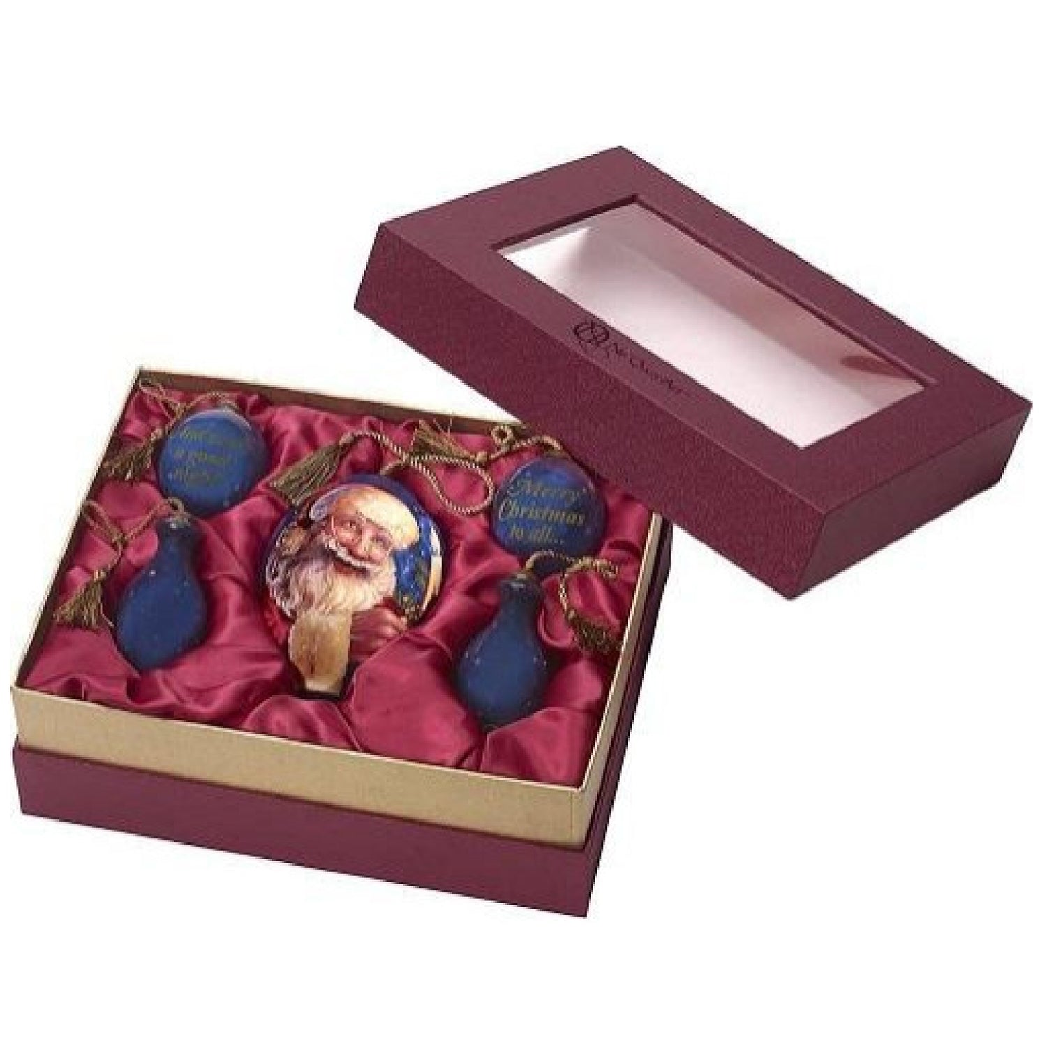 NeQwa Art Merry Christmas To All, Hand Painted, Five Glass Ornaments Gift Set