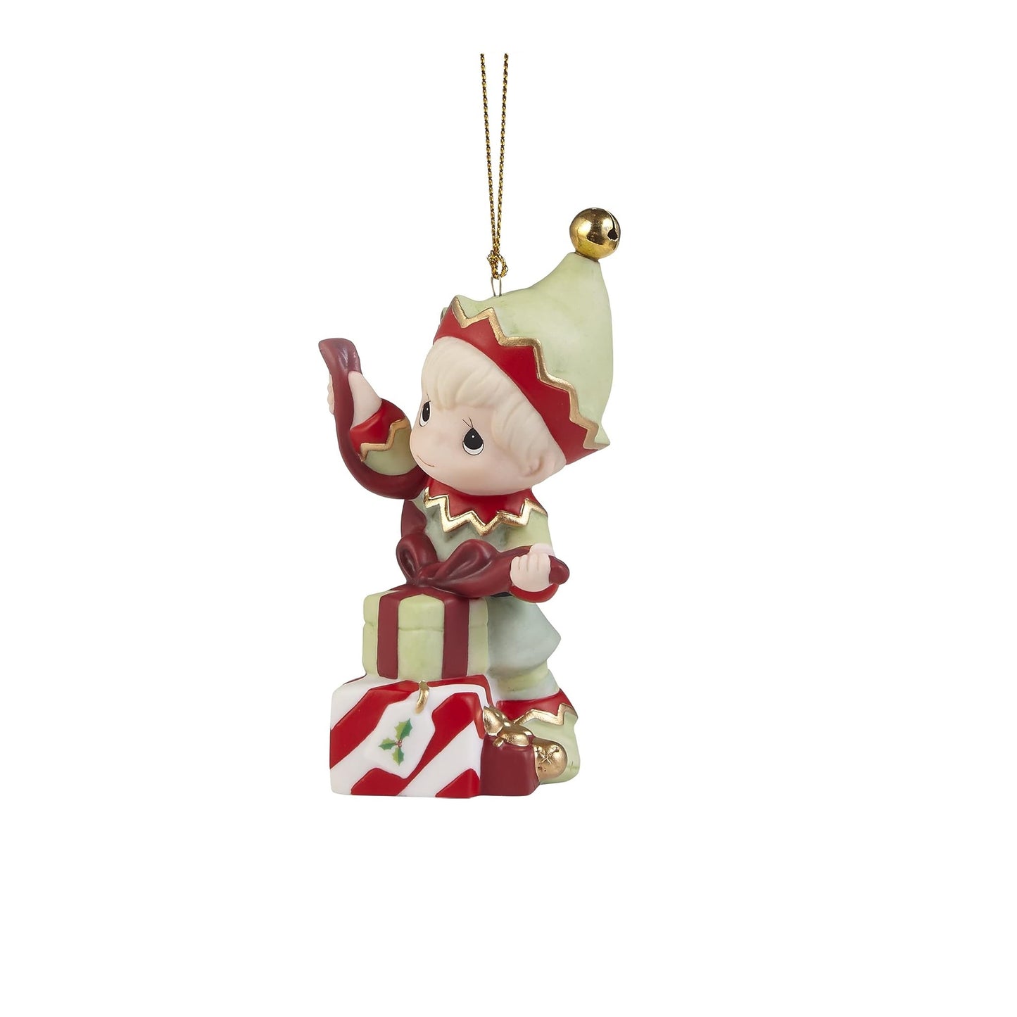 Precious Moments 221014 Fill Your Holidays with Special Surprises Annual Elf Bisque Porcelain Ornament for Christmas