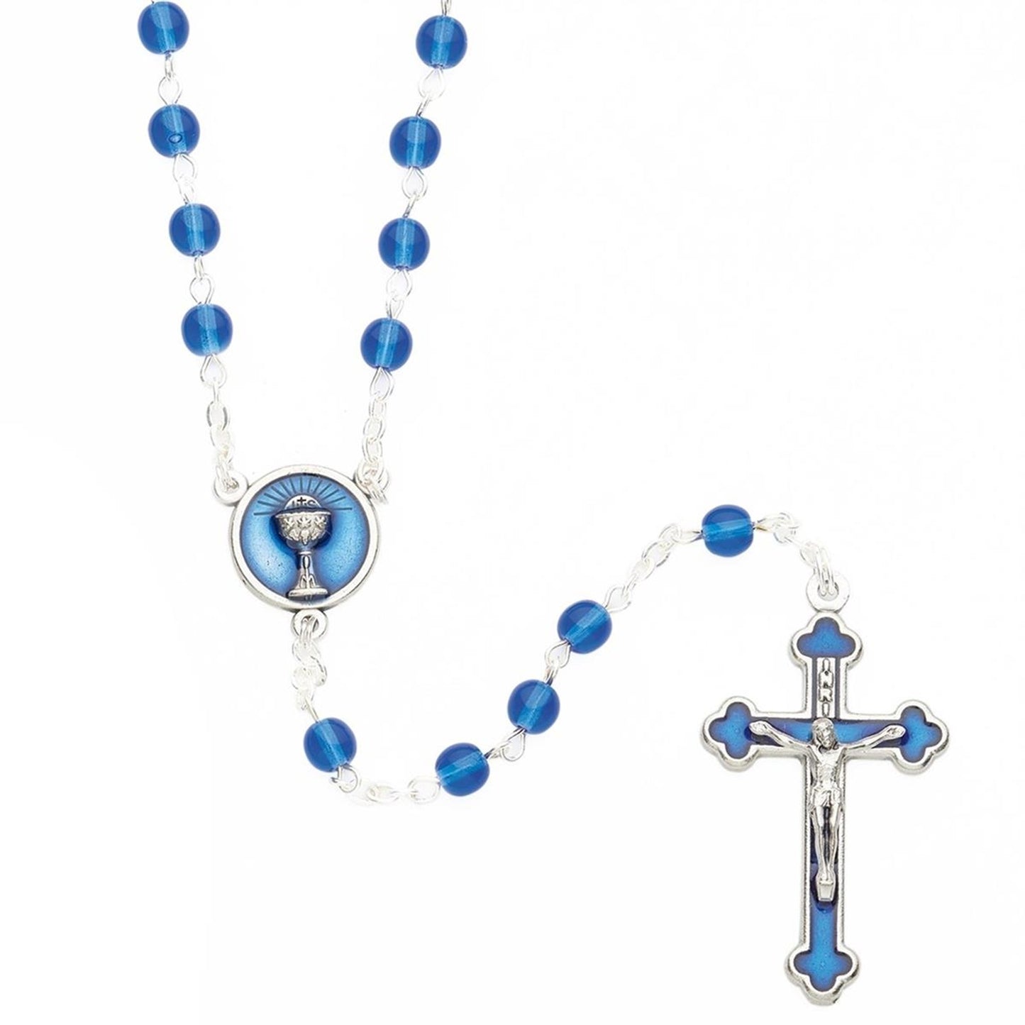 Roman 16" Blue Communion Rosary With Round Beads