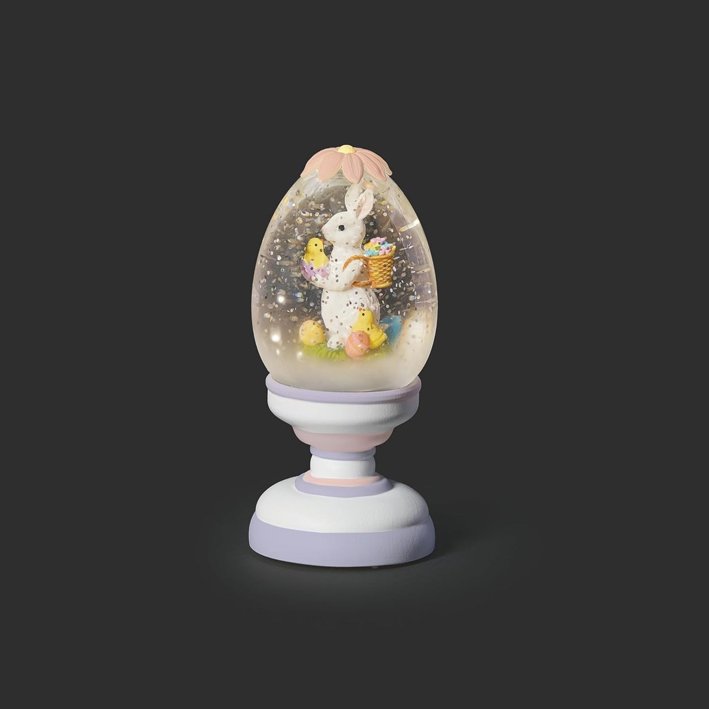 Roman, 5.75" LED Swirl Pedestal Egg Dome, Lighted Easter Bunny Snow Globe, Spring Tabletop Decor with Glitter Swirl
