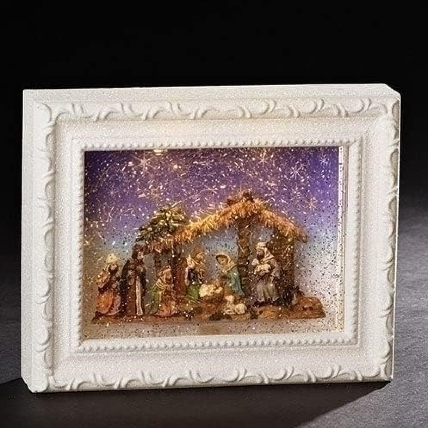 Roman 9.5" LED Nativity White Frame Swirl Dome by Roman