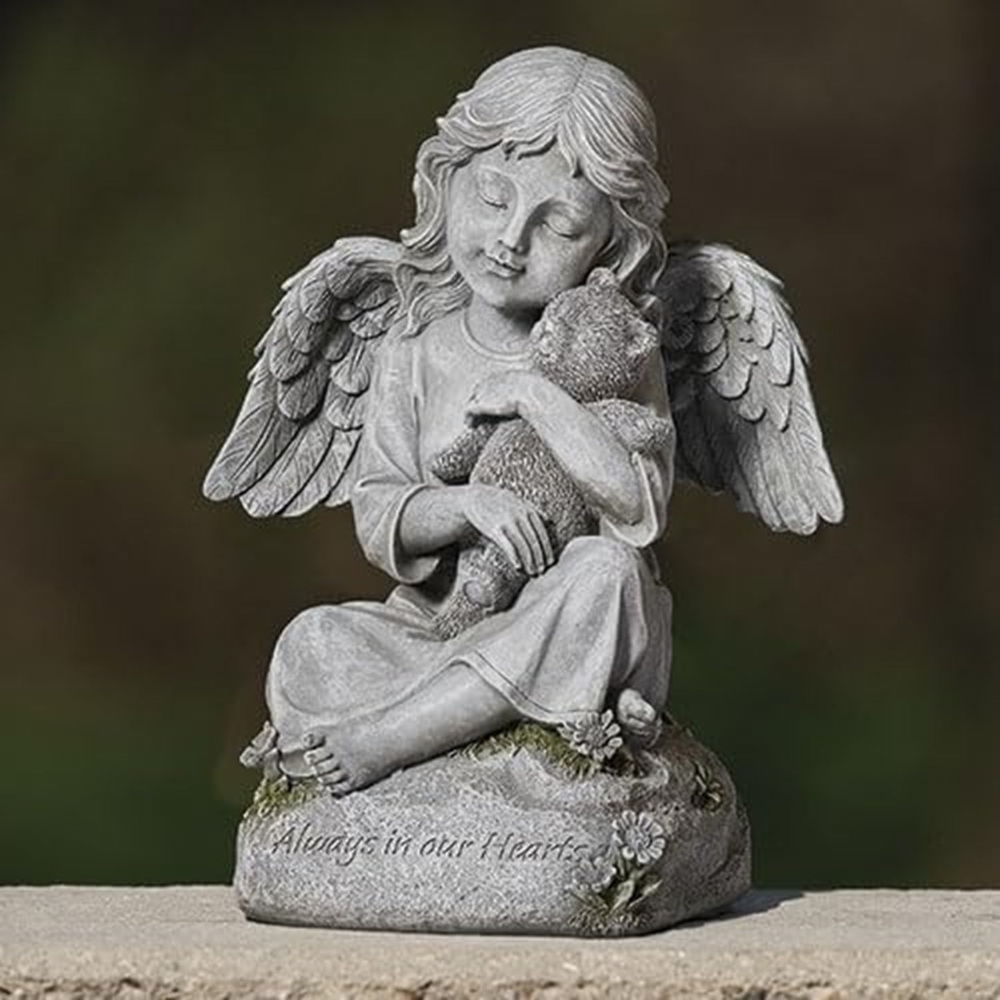 Roman Angel Girl with Teddy Bear Memorial Statue