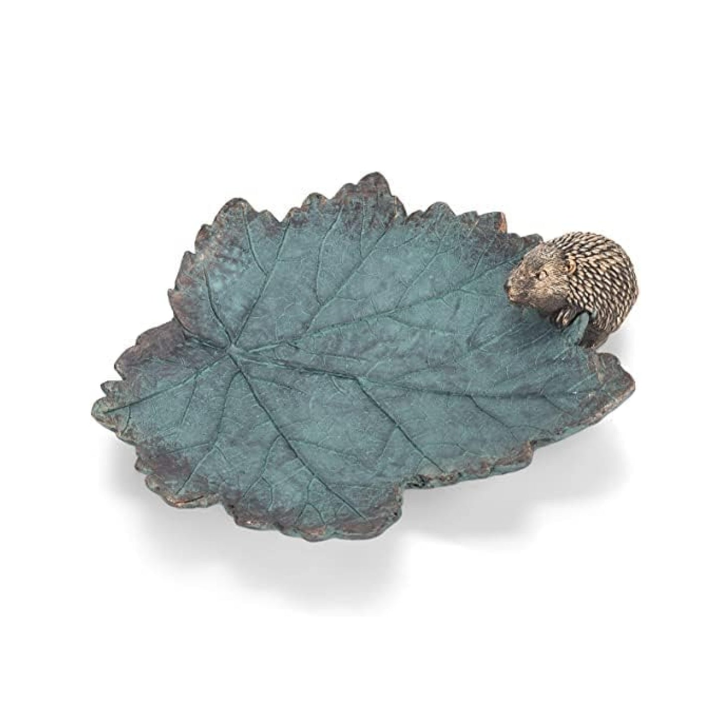 Roman Hedgehog on Leaf Resin Bird Feeder Dish
