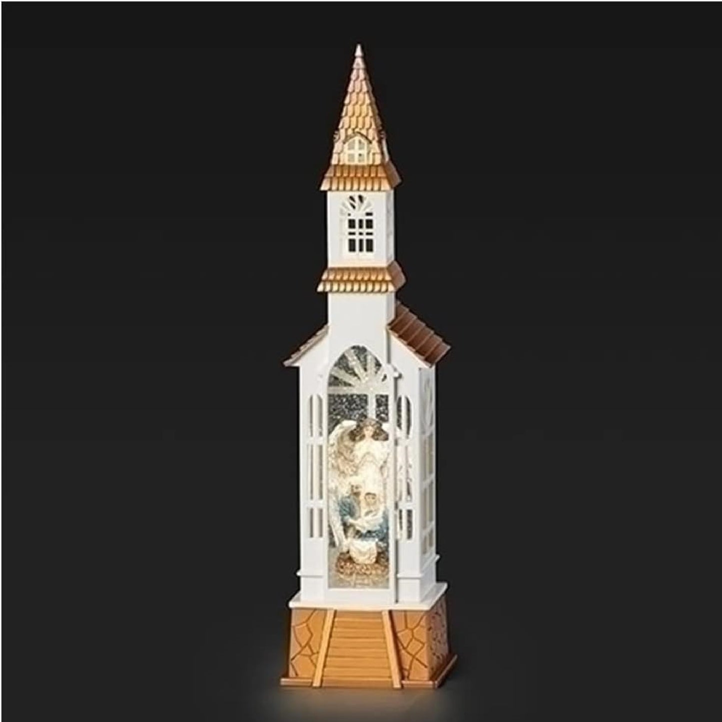 Roman Lighted Swirl Church with Holy Family Nativity Scene, 18-inch Height, Christmas Decoration