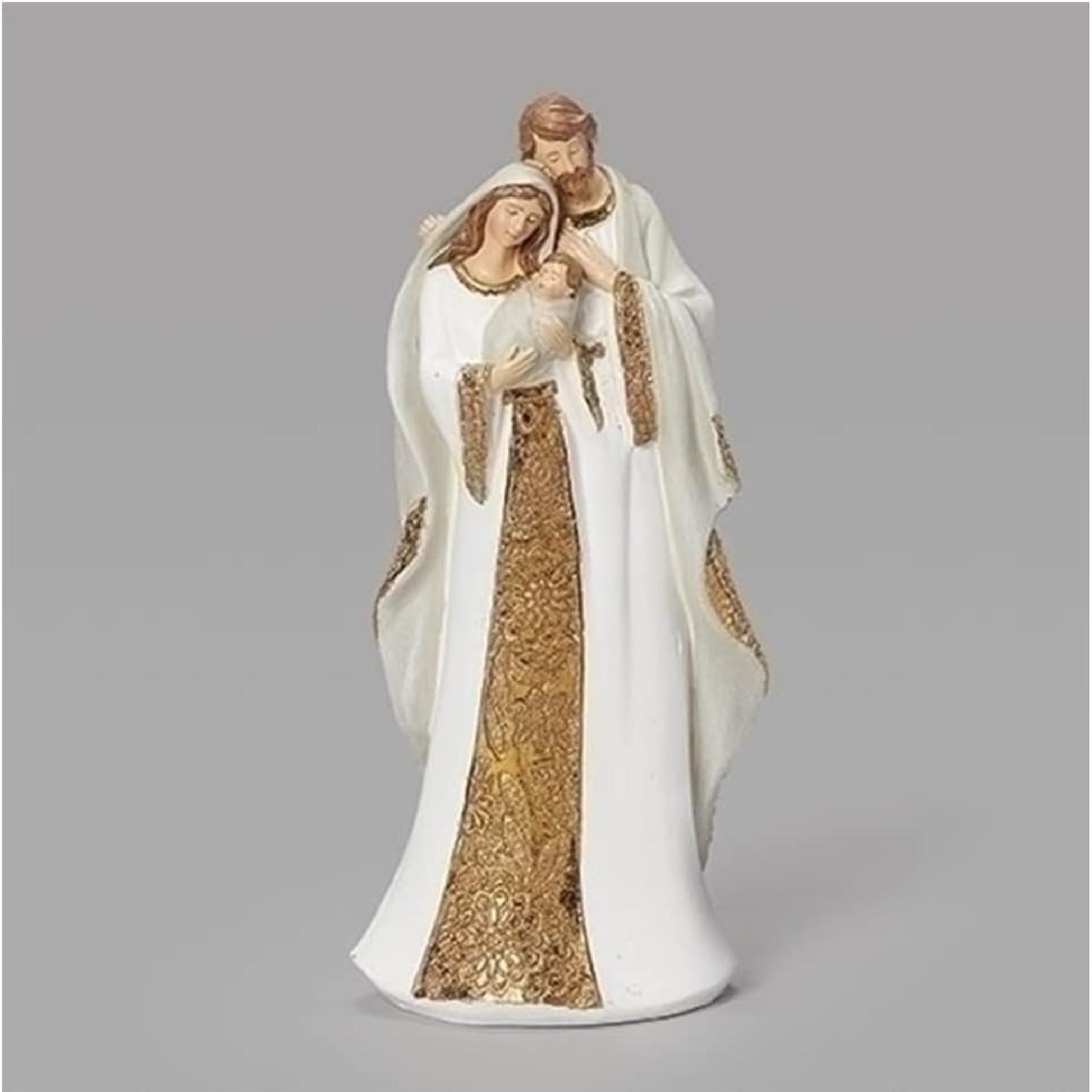 Roman White and Gold Pattern Holy Family Figurine, 10-inch Height, Christmas Decoration