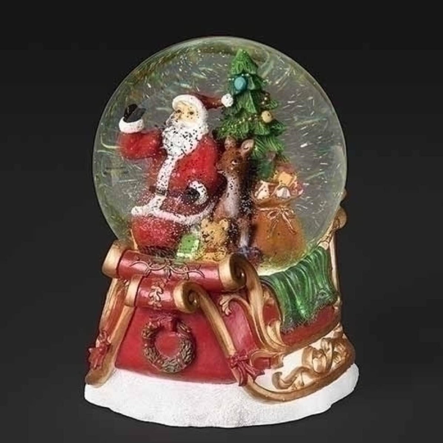 Santa in Sleigh Glitterdome Christmas Musical Glitter Snow Globe by Roman