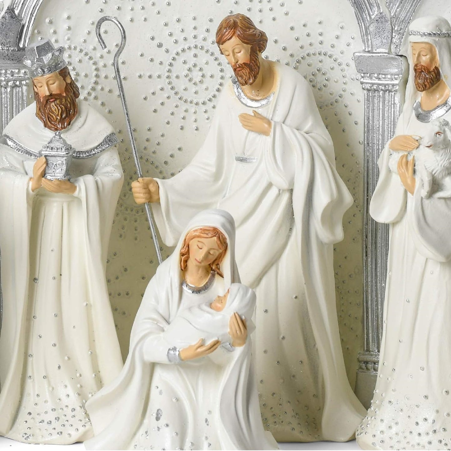 Nativity Silver Dot White Triptych Backdrop 9 Piece Set