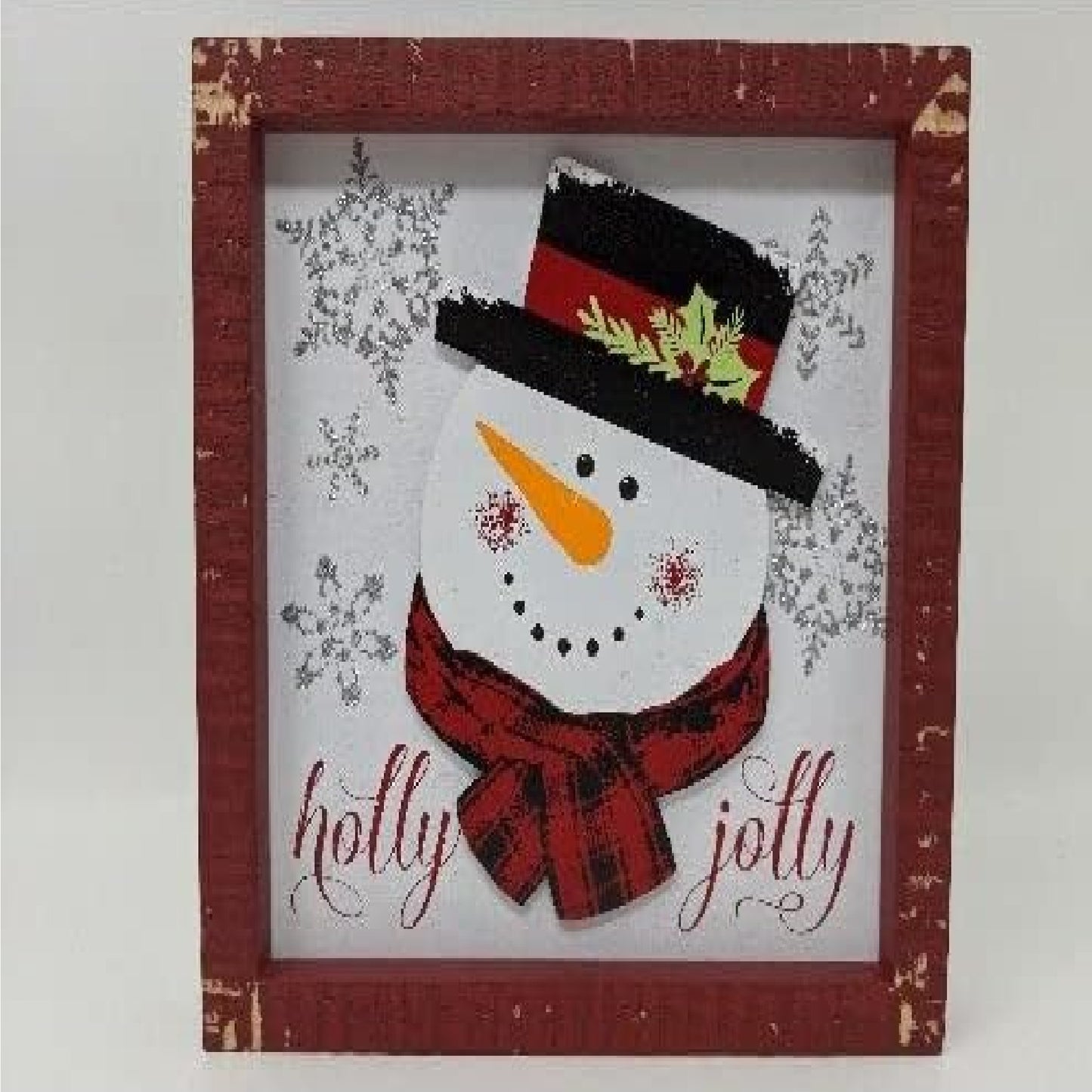 Malden Holly Jolly Snowman Wood Plaque Box Sign