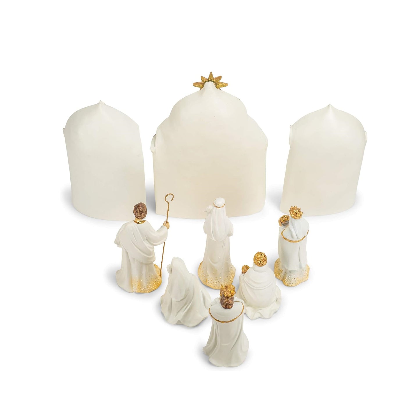 Roman Nativity Gold Dot Ivory with Triptych Backdrop Set of 9