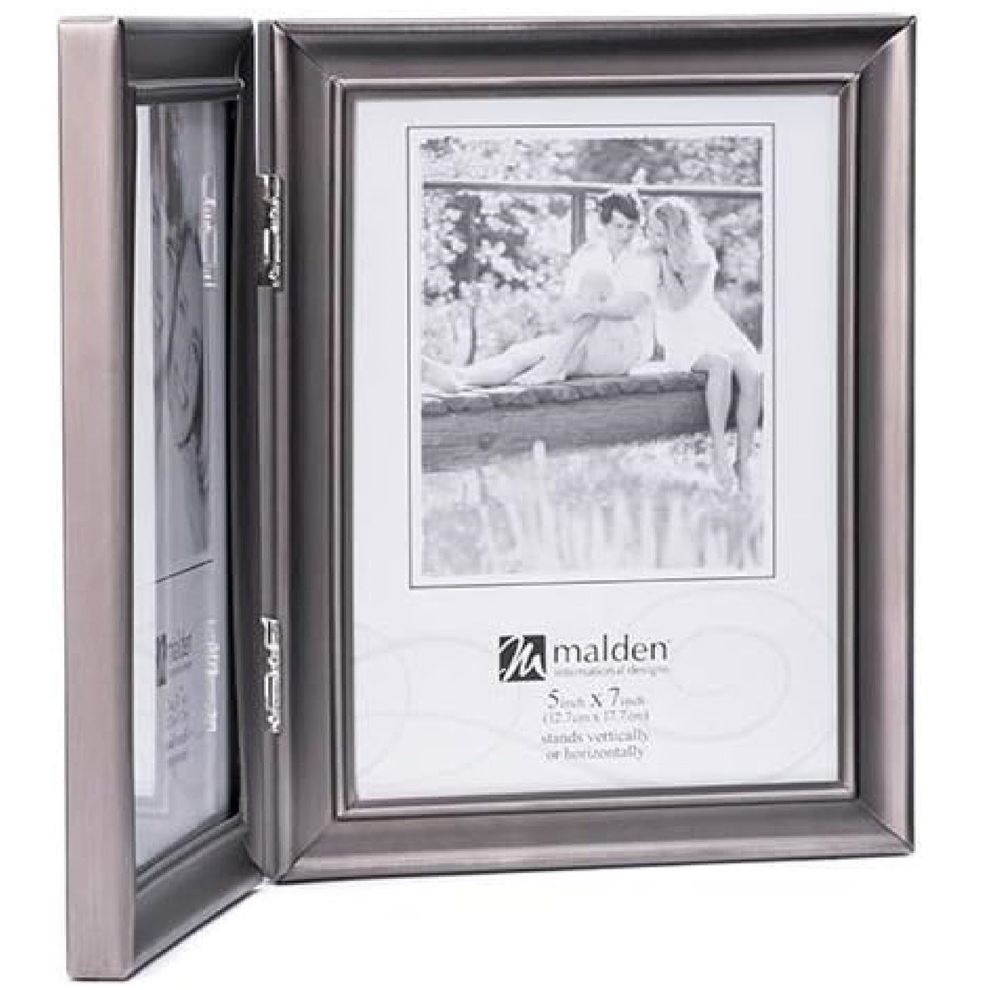 Malden Concourse Pewter Hinged Picture Frame Double Vertical