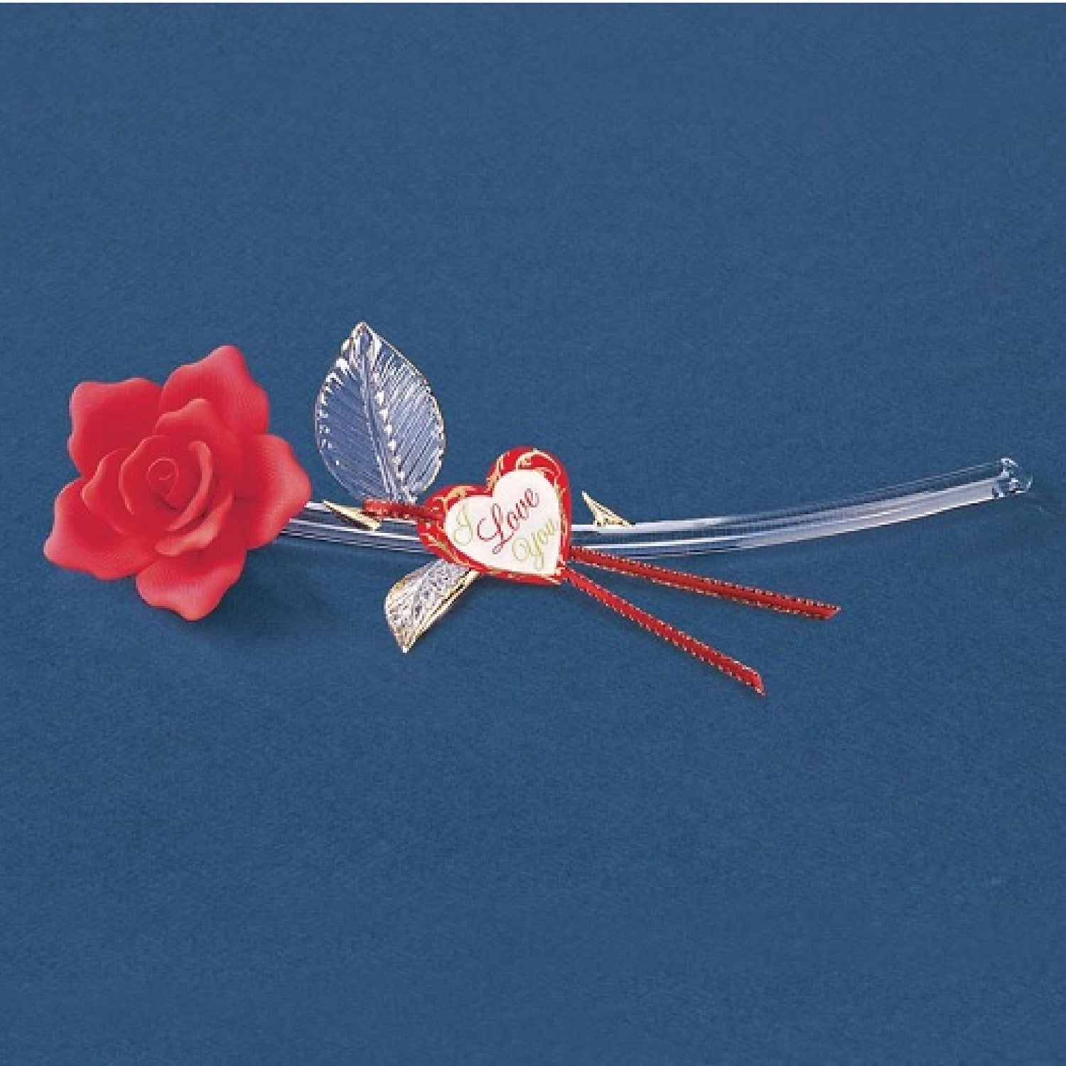 Glass Baron Red Long Stem Rose Glass Figurine