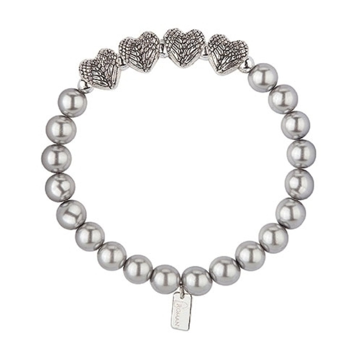 Mother of Four Gray Faux Pearl Stretch Bracelet 7"