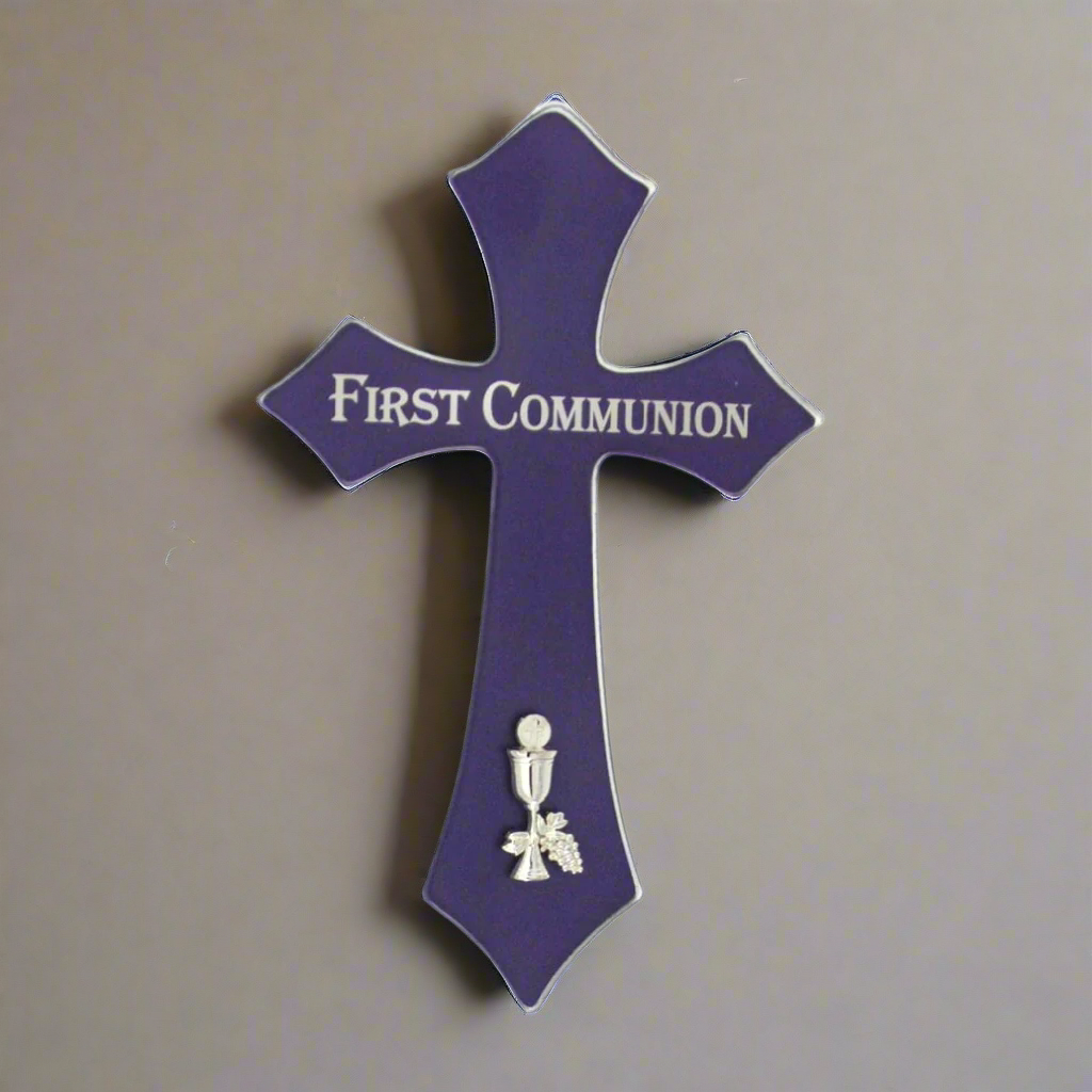 First Communion Blue Glass Cross Roman Inc