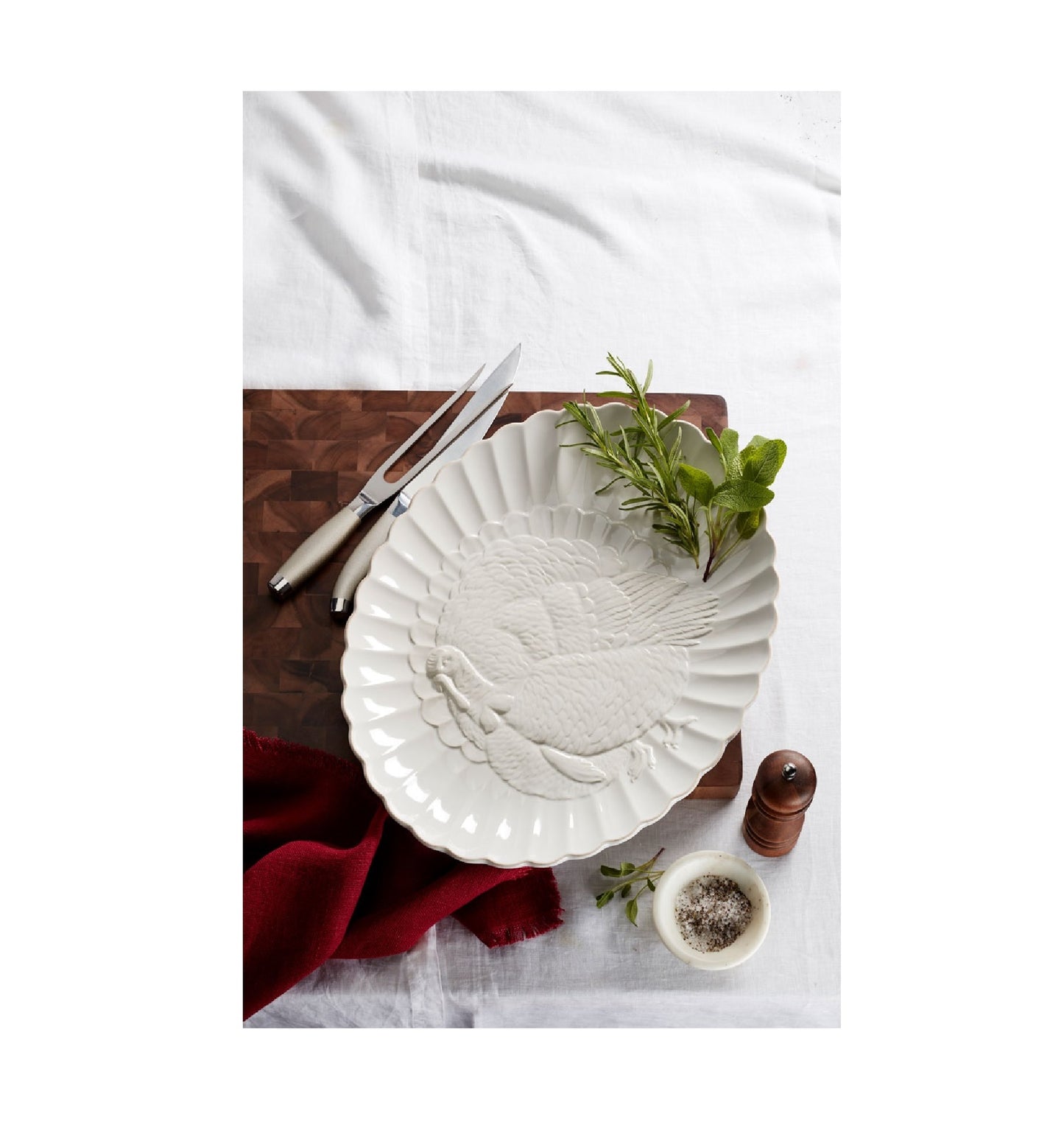 French Perle Carved Turkey Platter by Lenox