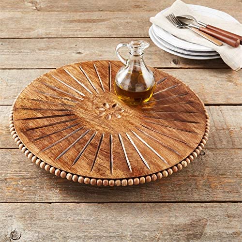 Mud Pie Beaded Wood Carved Lazy Susan