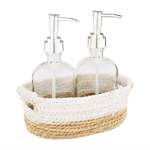 Mud Pie Glass Soap Pump Set with Basket