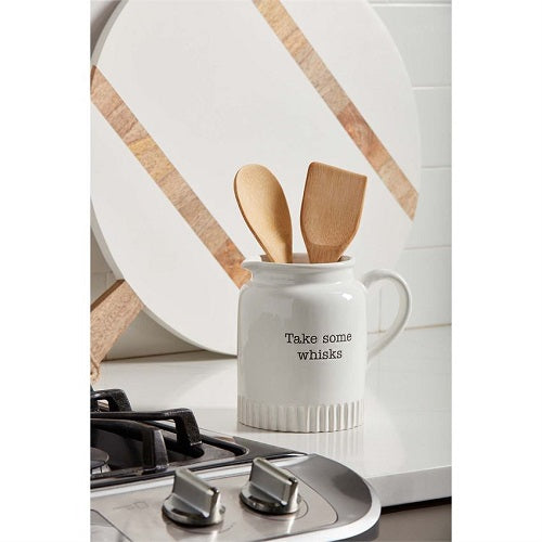 Mud Pie Ceramic Utensil Holder with Wood Utensils