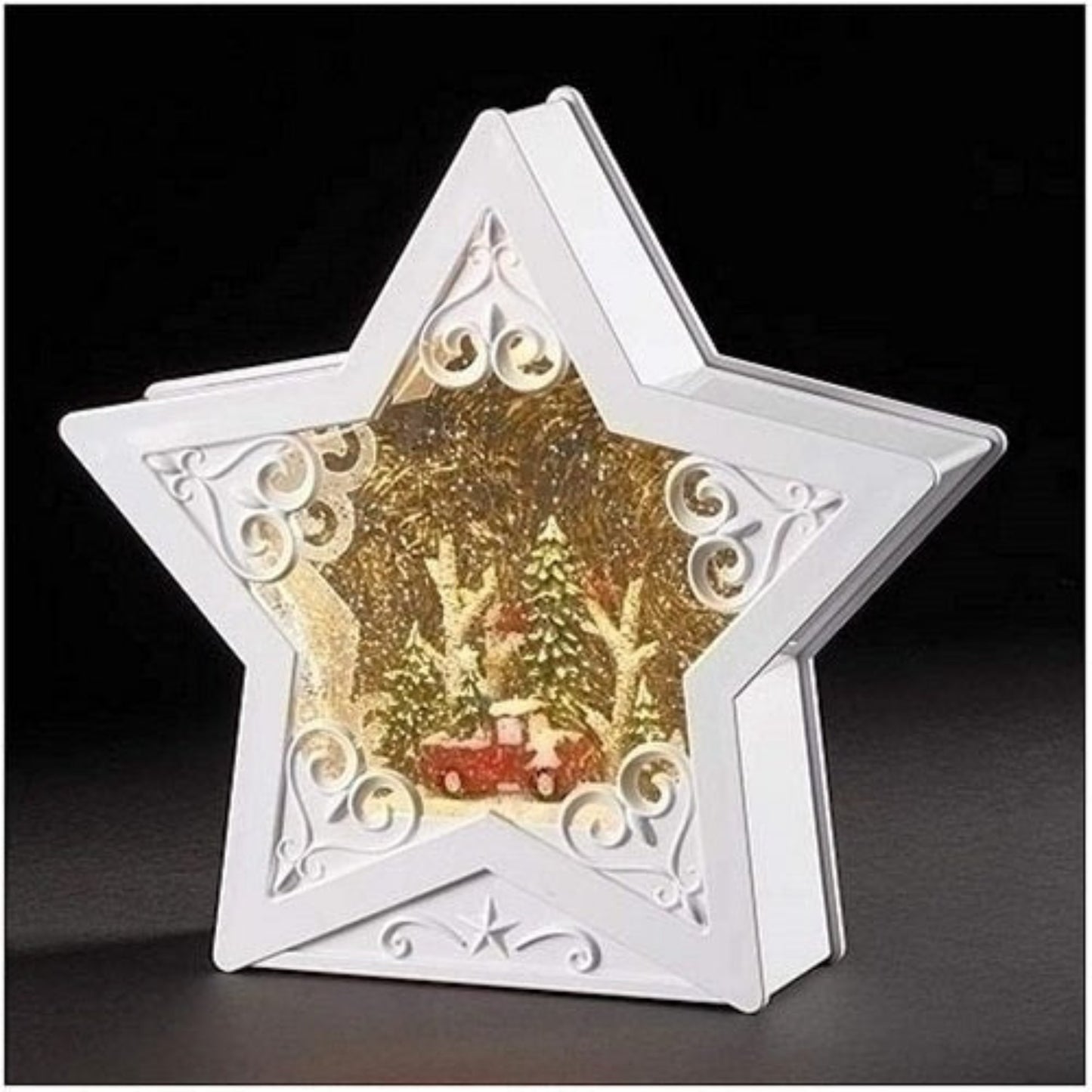 Roman LED Red Truck in Forest Winter Scene Snowglobes