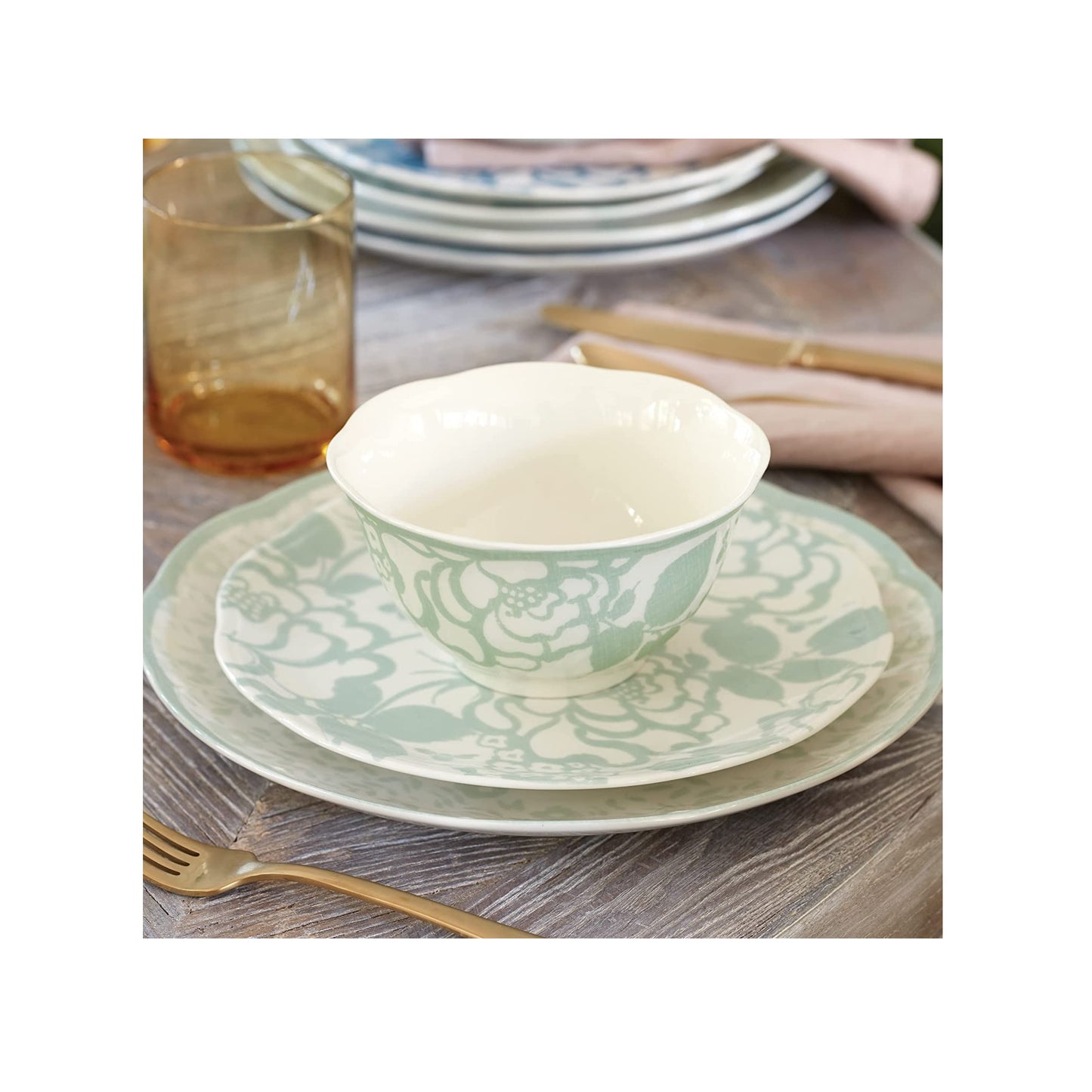 Sage Butterfly Meadow Cottage Rice Bowls 4-Piece Set by Lenox